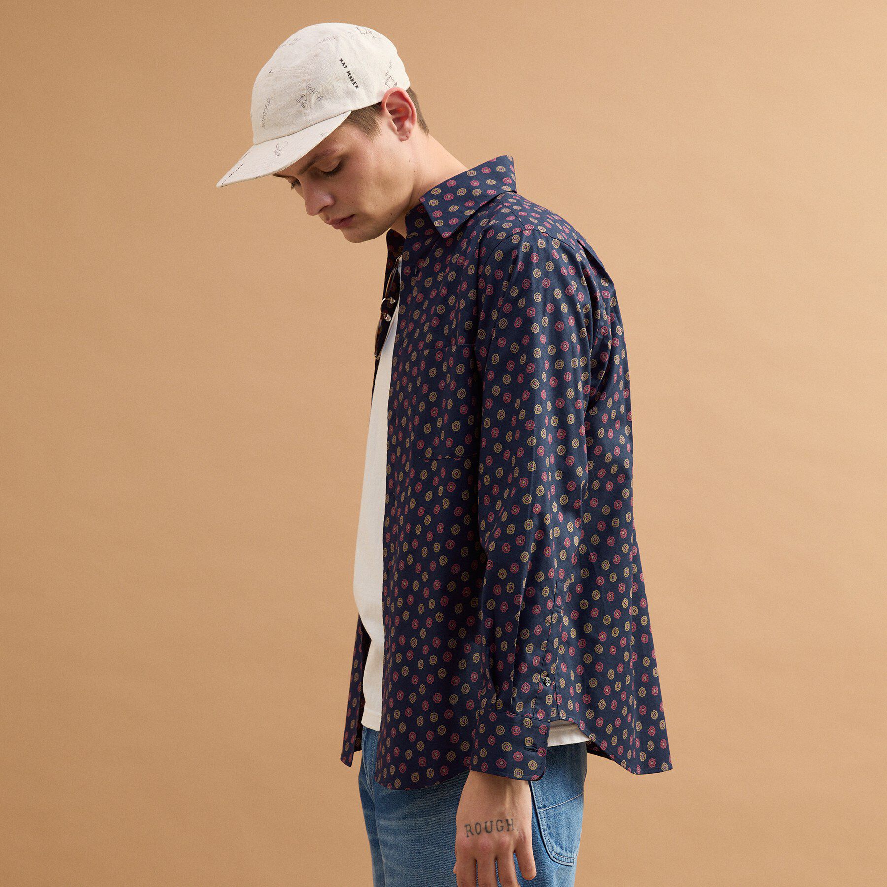 40CARATS&525「小紋プリントシャツ」|シャツ・ブラウス|ネイビー(194)