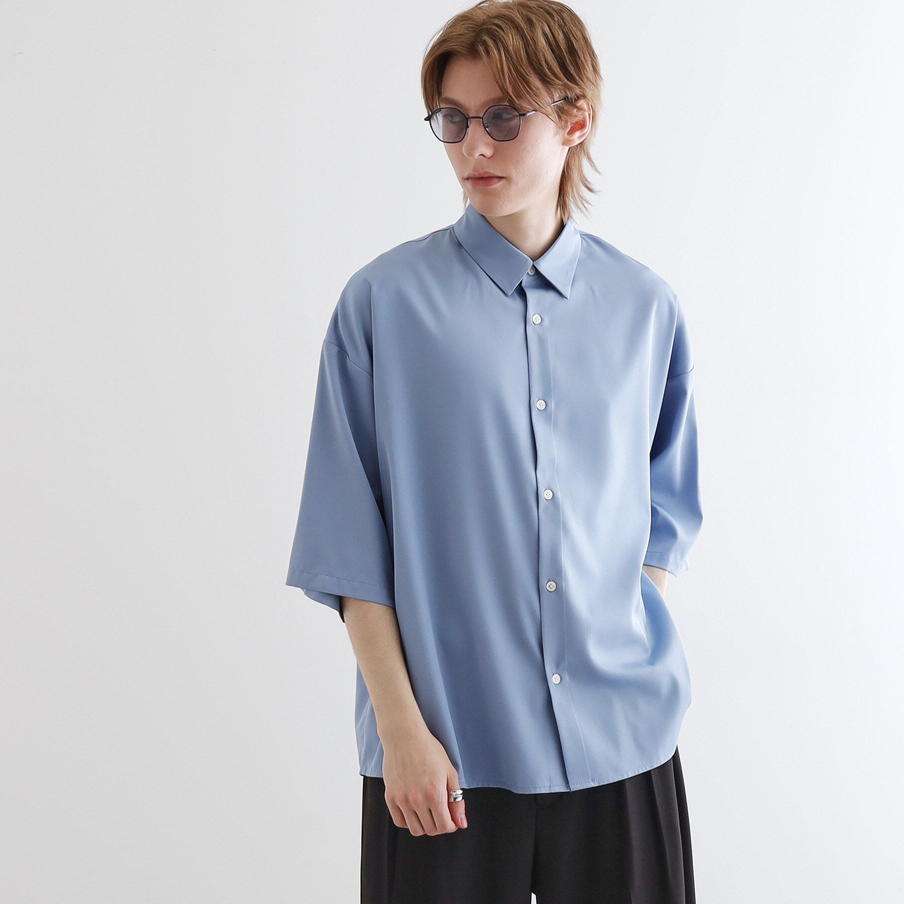 tk.TAKEO KIKUCHI「【WEB限定】無地/花柄アソートドレープ半袖シャツ」|シャツ・ブラウス|ブルー(092)