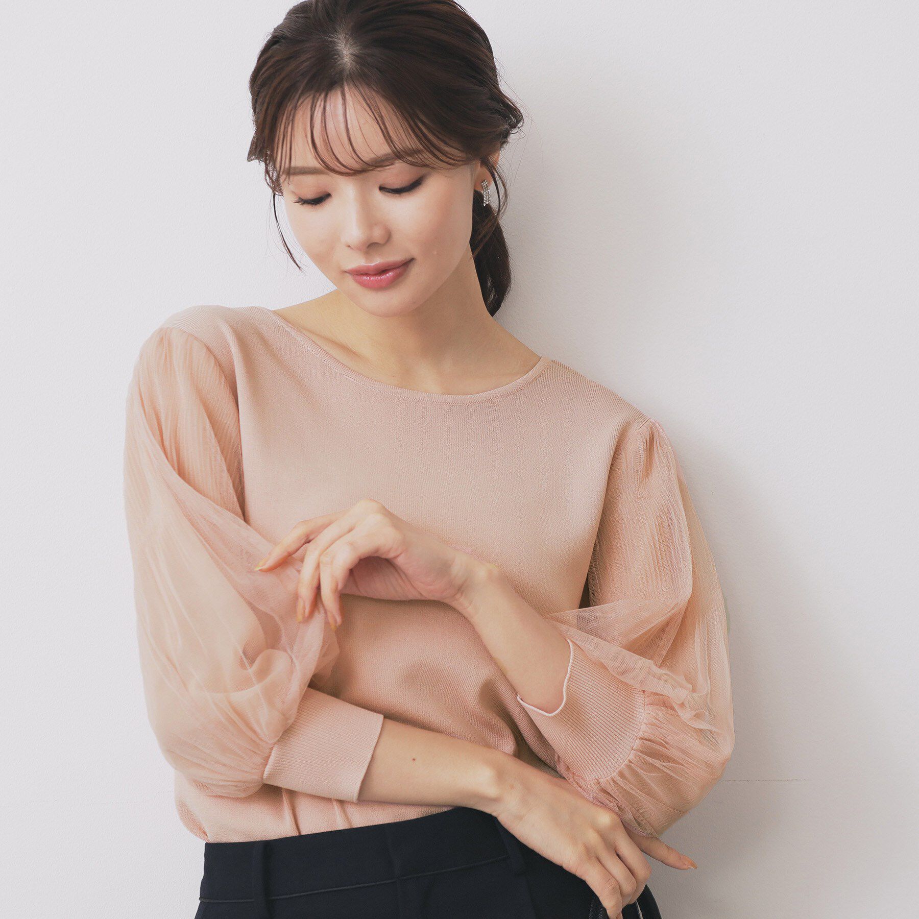 index「《5色展開》マジョリカプリーツスリーブニット【洗濯機洗い可】」|ニット・セーター|ピンク(071)