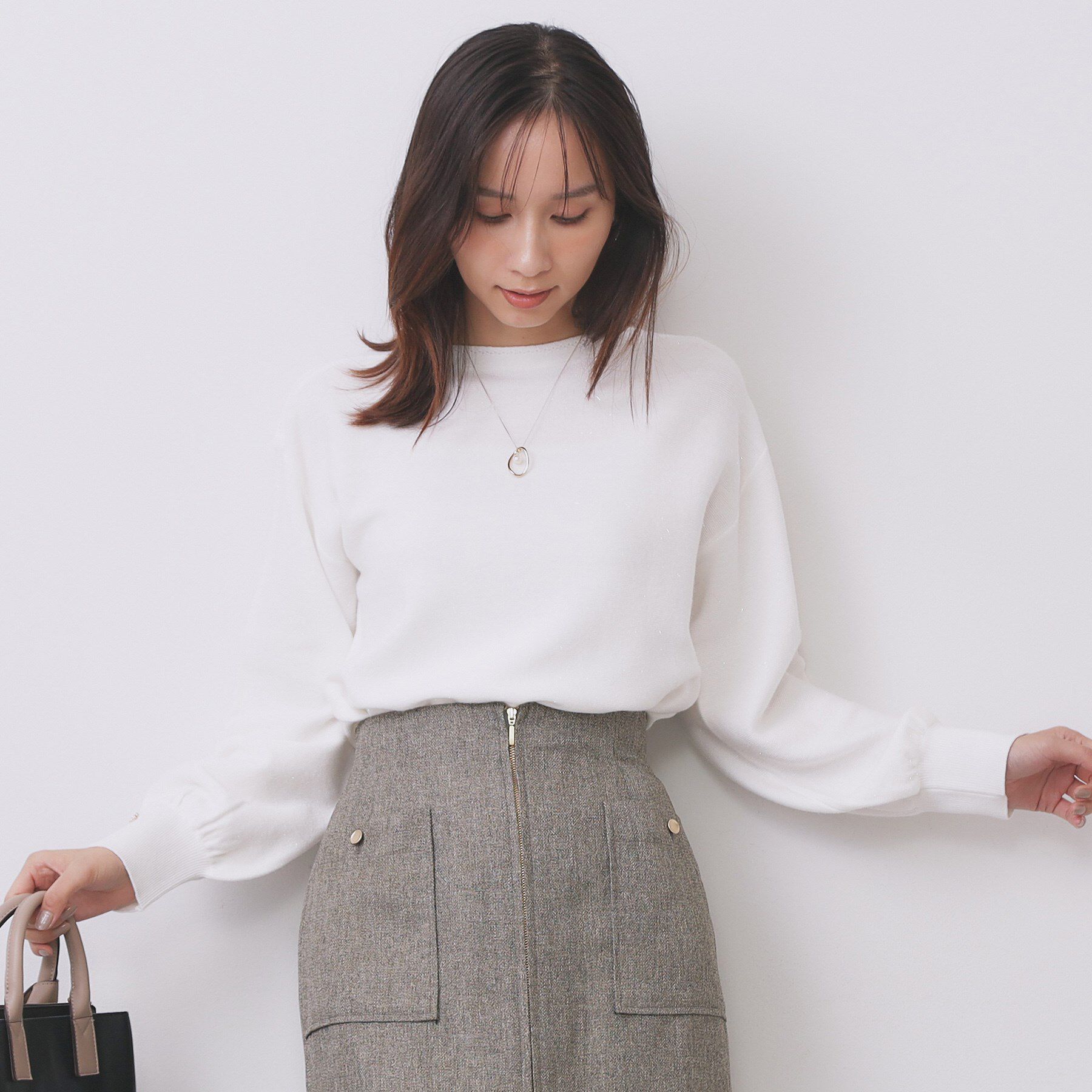 index「ラメガーター編みボートネックニット【洗濯機OK】《8col/XS～LL》」|ニット・セーター|オフホワイト(003