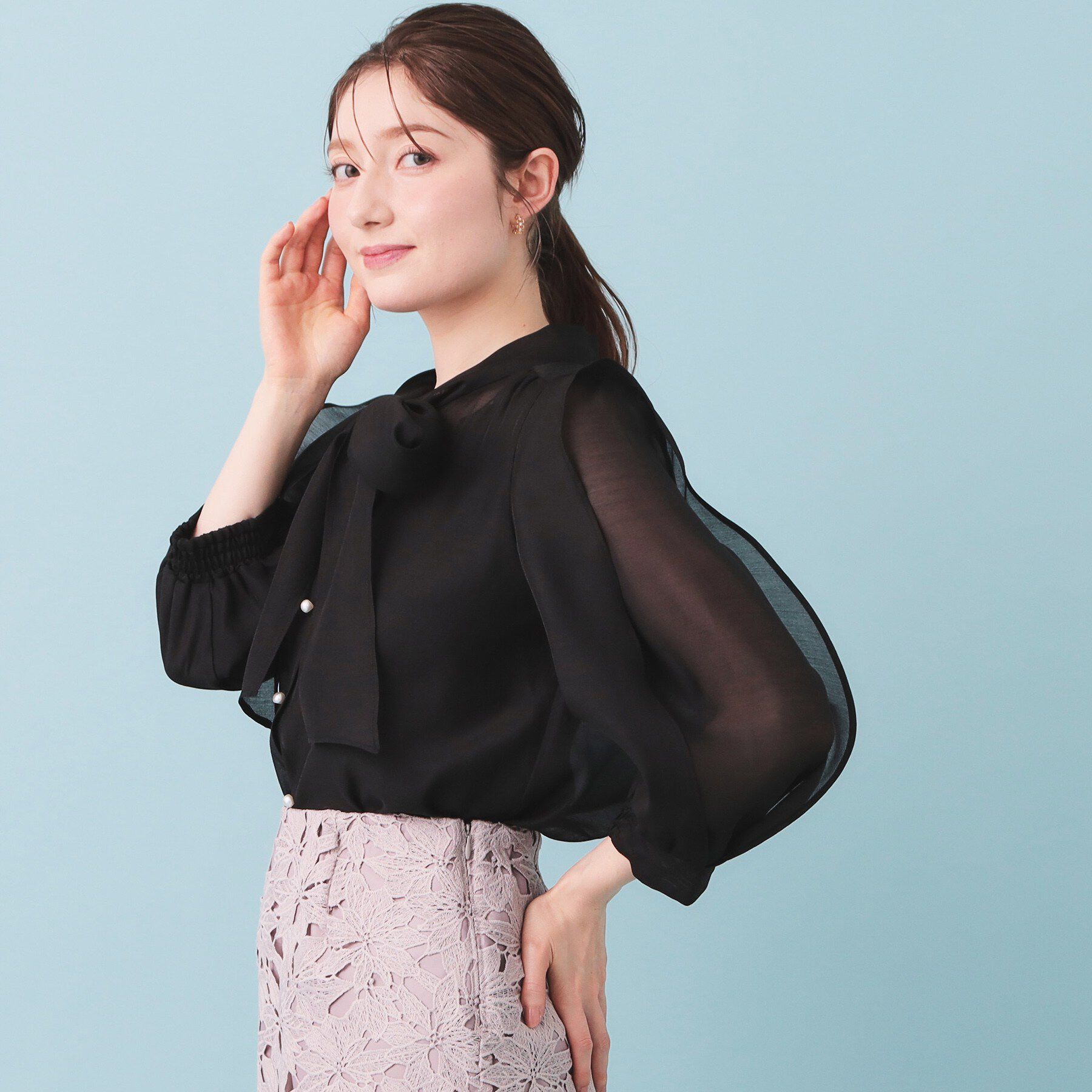 index「オーガンシアーリボンフリルブラウス【洗濯機OK/イージーアイロン】」|シャツ・ブラウス|