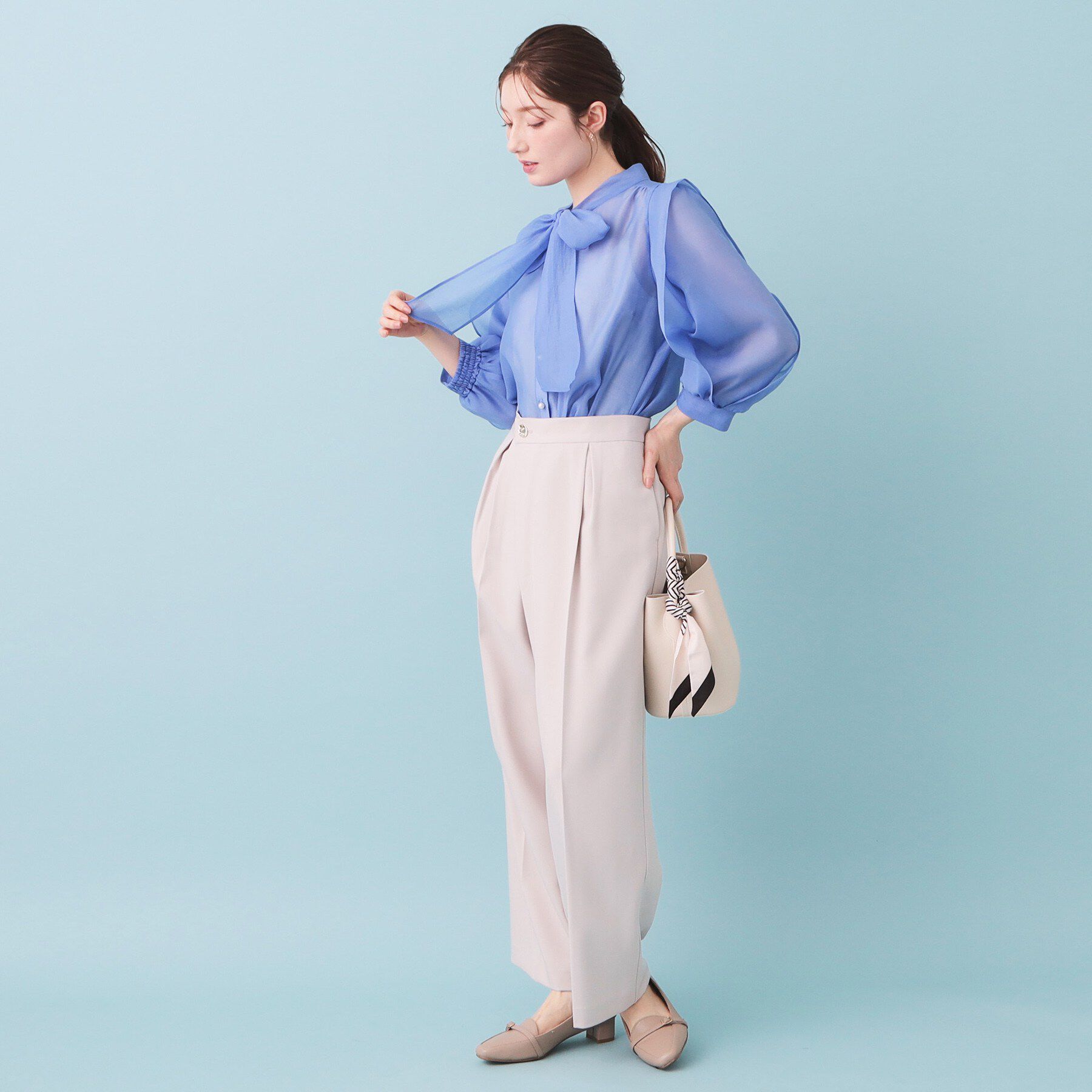 index「オーガンシアーリボンフリルブラウス【洗濯機OK/イージーアイロン】」|シャツ・ブラウス|