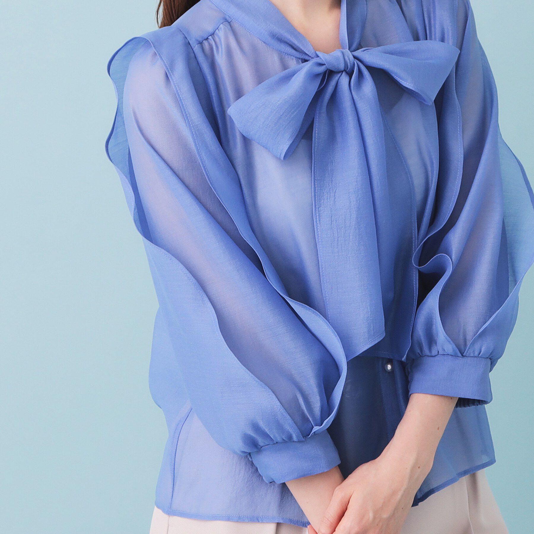 index「オーガンシアーリボンフリルブラウス【洗濯機OK/イージーアイロン】」|シャツ・ブラウス|