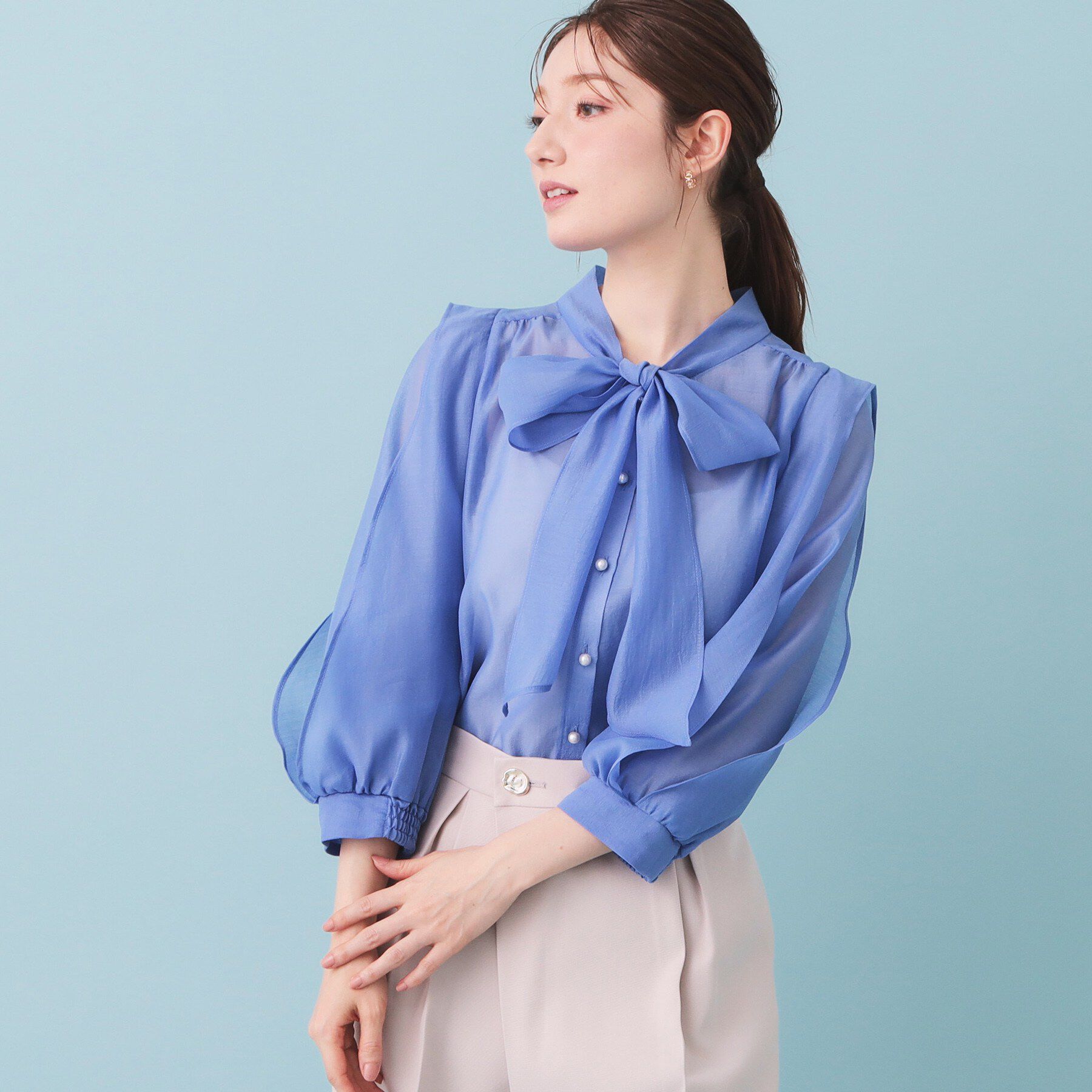 index「オーガンシアーリボンフリルブラウス【洗濯機OK/イージーアイロン】」|シャツ・ブラウス|