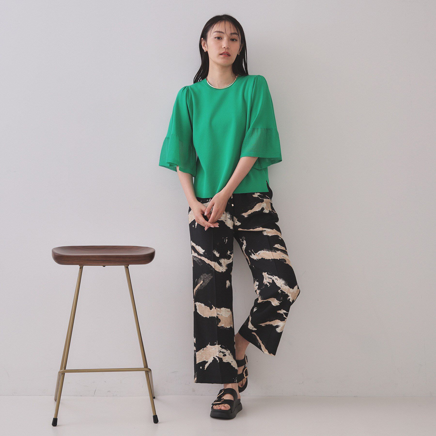 OPAQUE.CLIP「《5色展開》シアーフレアスリーブニット【洗濯機洗い可】」|ニット・セーター|