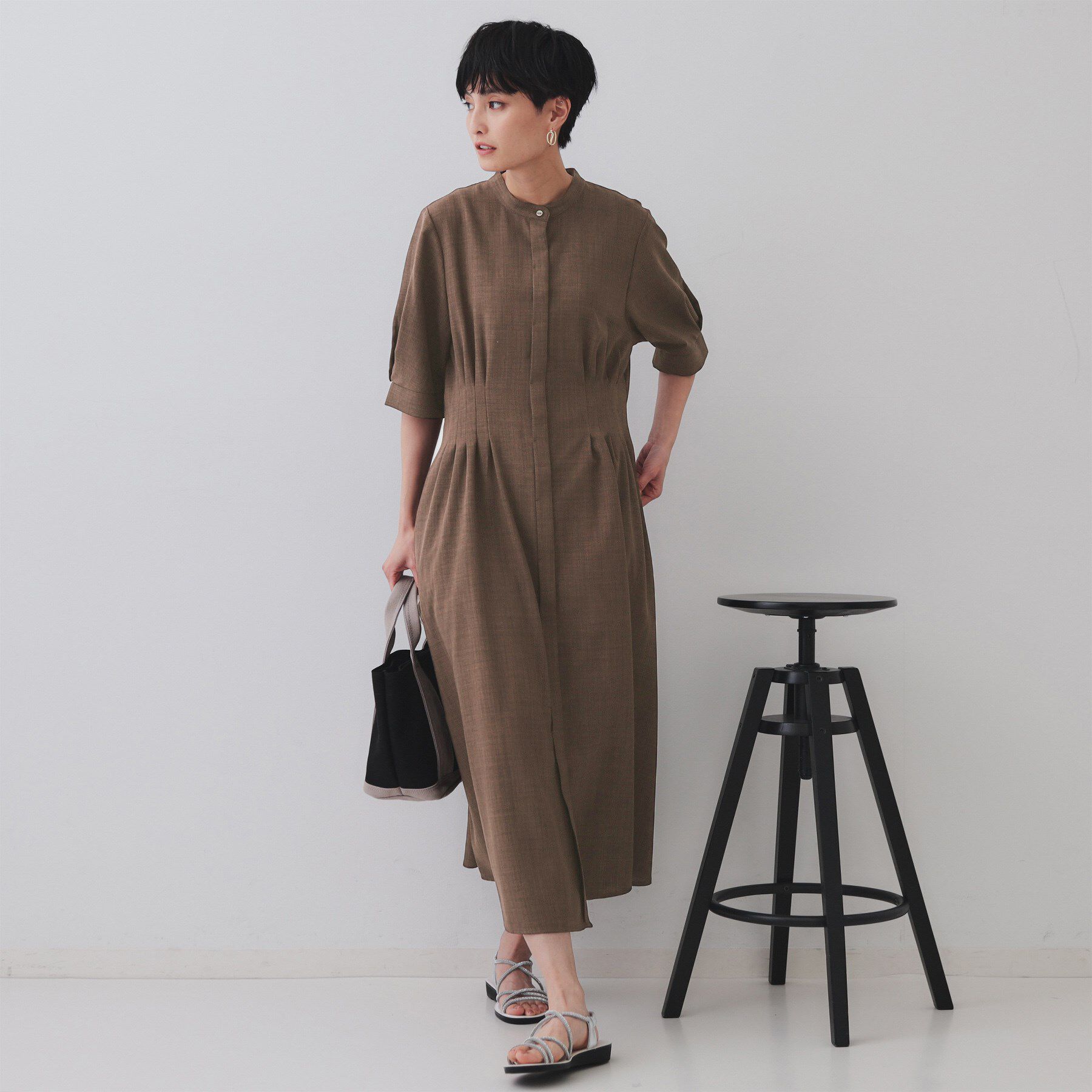 OPAQUE.CLIP「ピンタックフィット＆フレアワンピース【洗濯機洗い可】」|ワンピース|