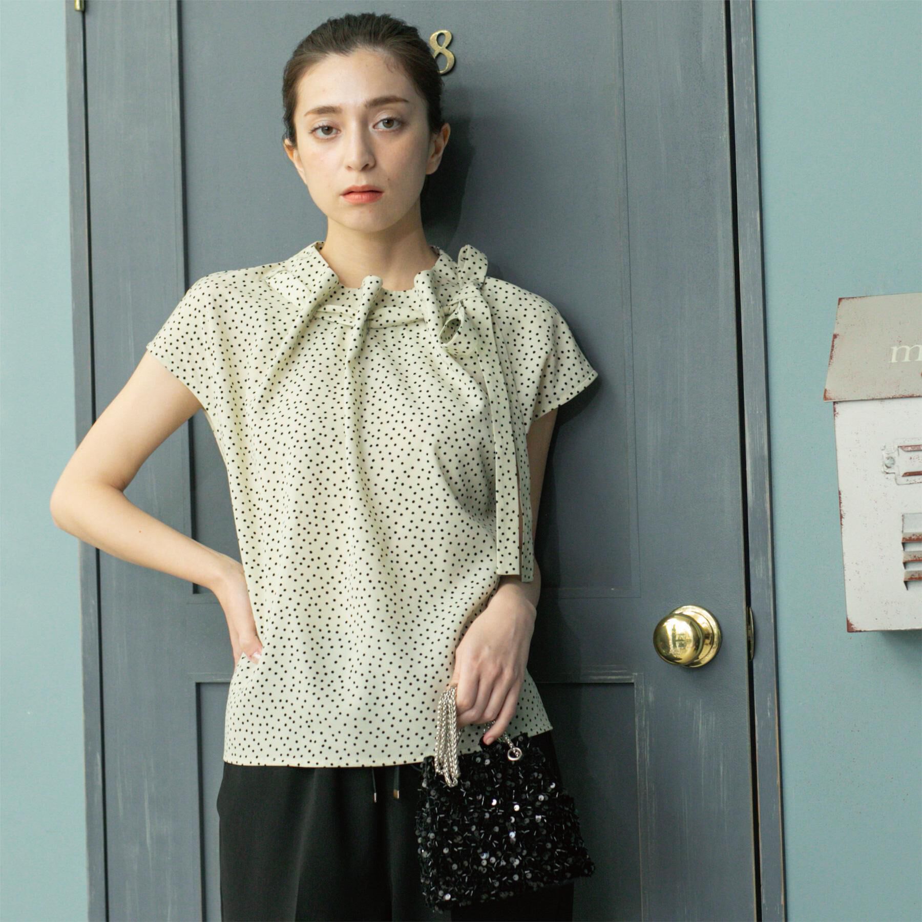 OPAQUE.CLIP「ラッピングボウタイドットブラウス【洗濯機洗い可】」|シャツ・ブラウス|