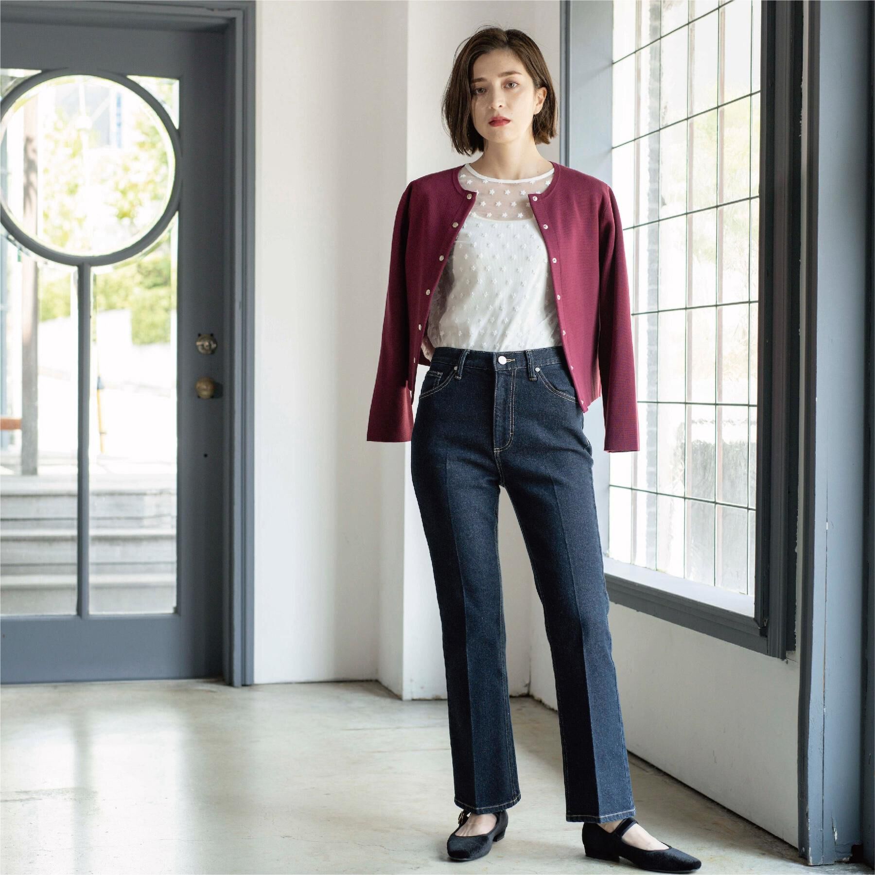 OPAQUE.CLIP「ストレッチセミフレアデニム【洗濯機洗い可】《SS-LLサイズ》」|デニム|