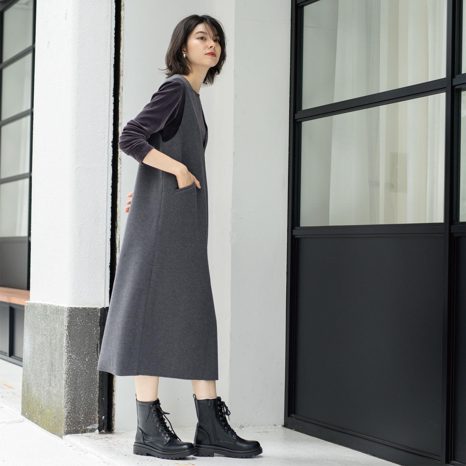 OPAQUE.CLIP「ウールライクジャンパードレス【洗濯機洗い可】」|ワンピース|