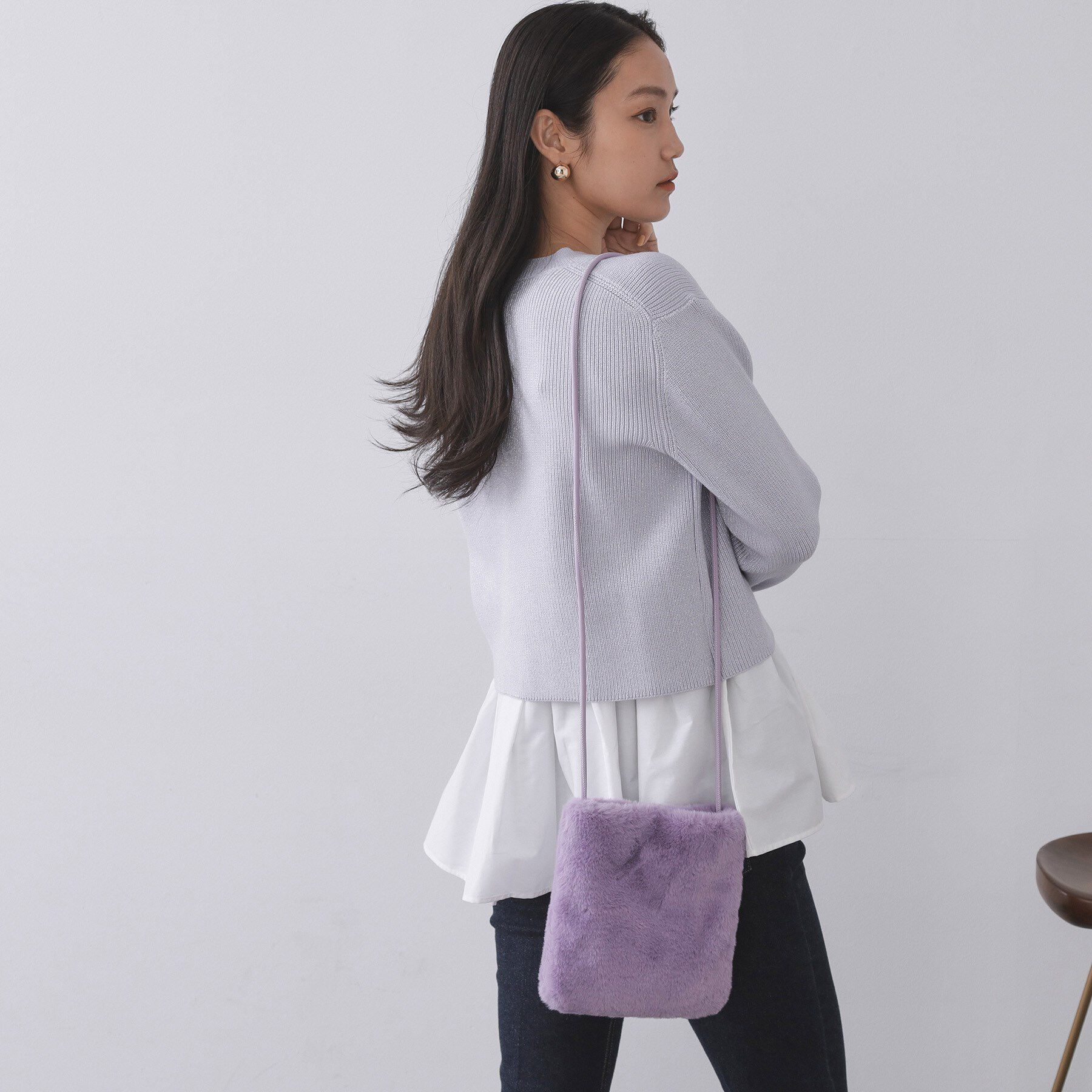 OPAQUE.CLIP「【11色展開】フェイクファースクエアミニポシェット」|ショルダー・メッセンジャー|パープル(883)