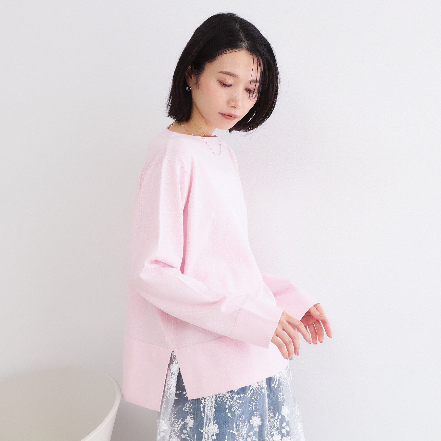 OPAQUE.CLIP「UV リラクシーボートネックニット／オーガニックコットン混【洗濯機OK】《5col》」|ニット・セーター|