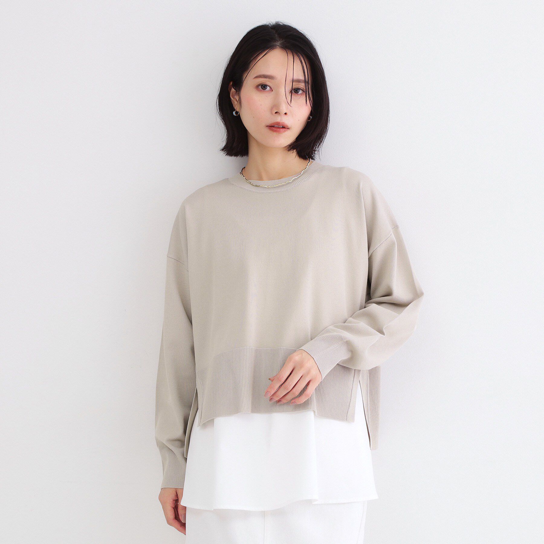 OPAQUE.CLIP「《ツインセット》ワイドニット&times;裾フレアタンクトップ【洗濯機OK】」|ニット・セーター|