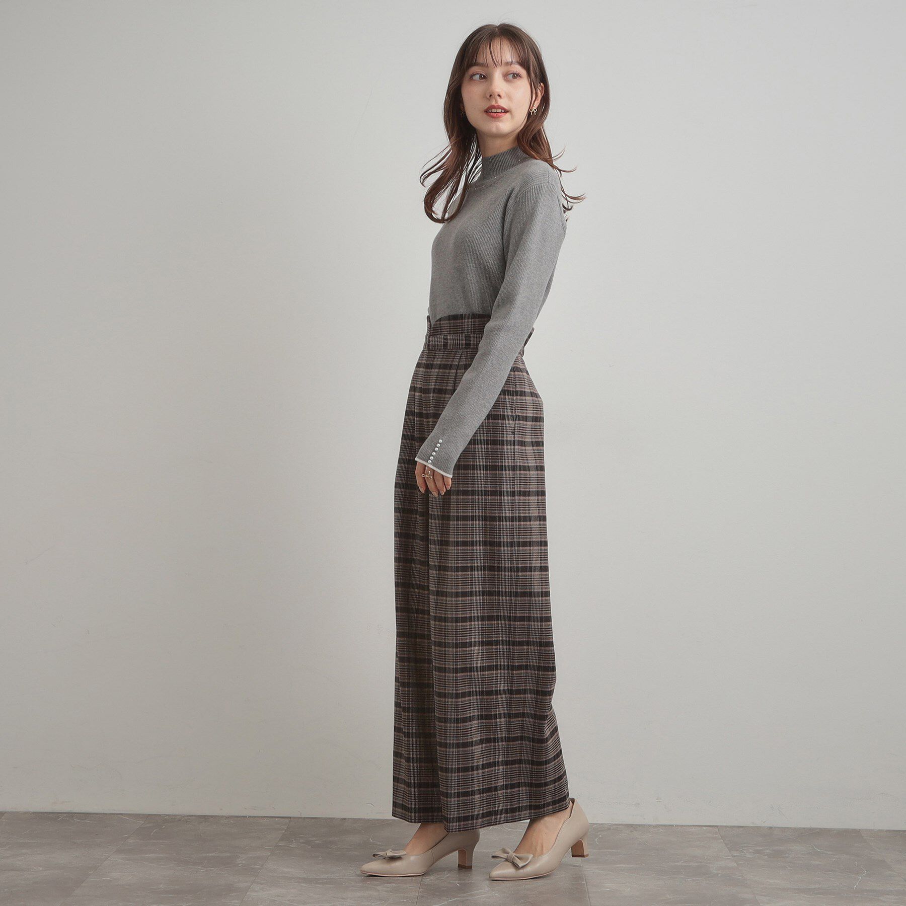 Couture broach「【大人可愛い】起毛先染めチェック柄 スカラウエスト ワイドパンツ」|その他|