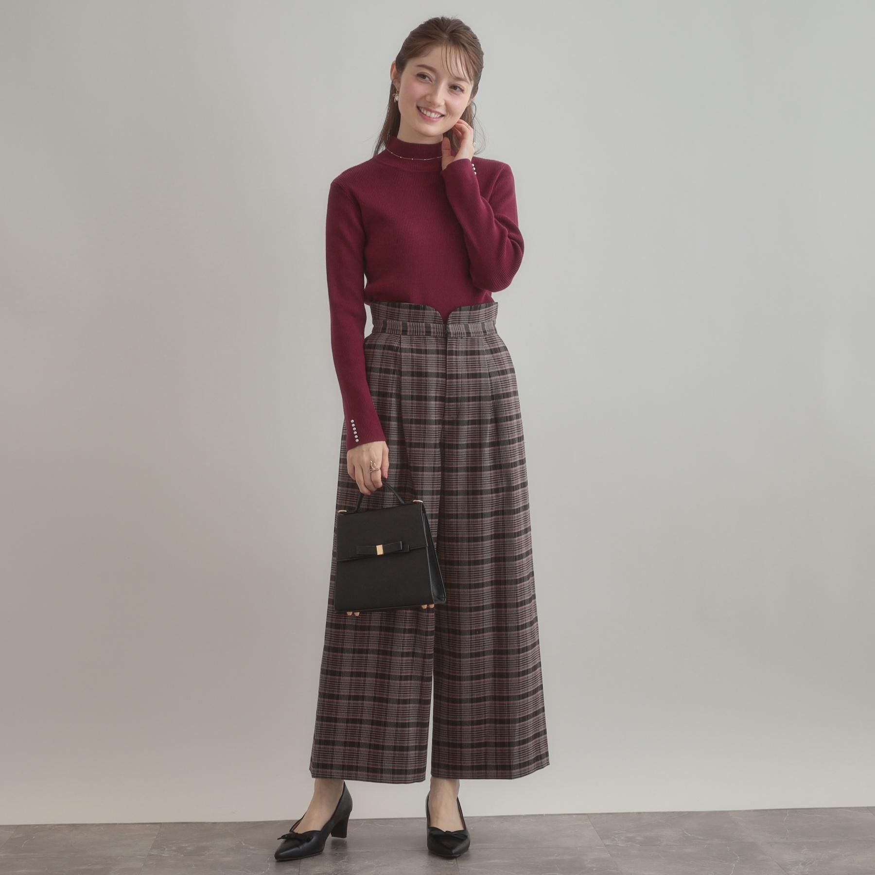 Couture broach「【大人可愛い】起毛先染めチェック柄 スカラウエスト ワイドパンツ」|その他|