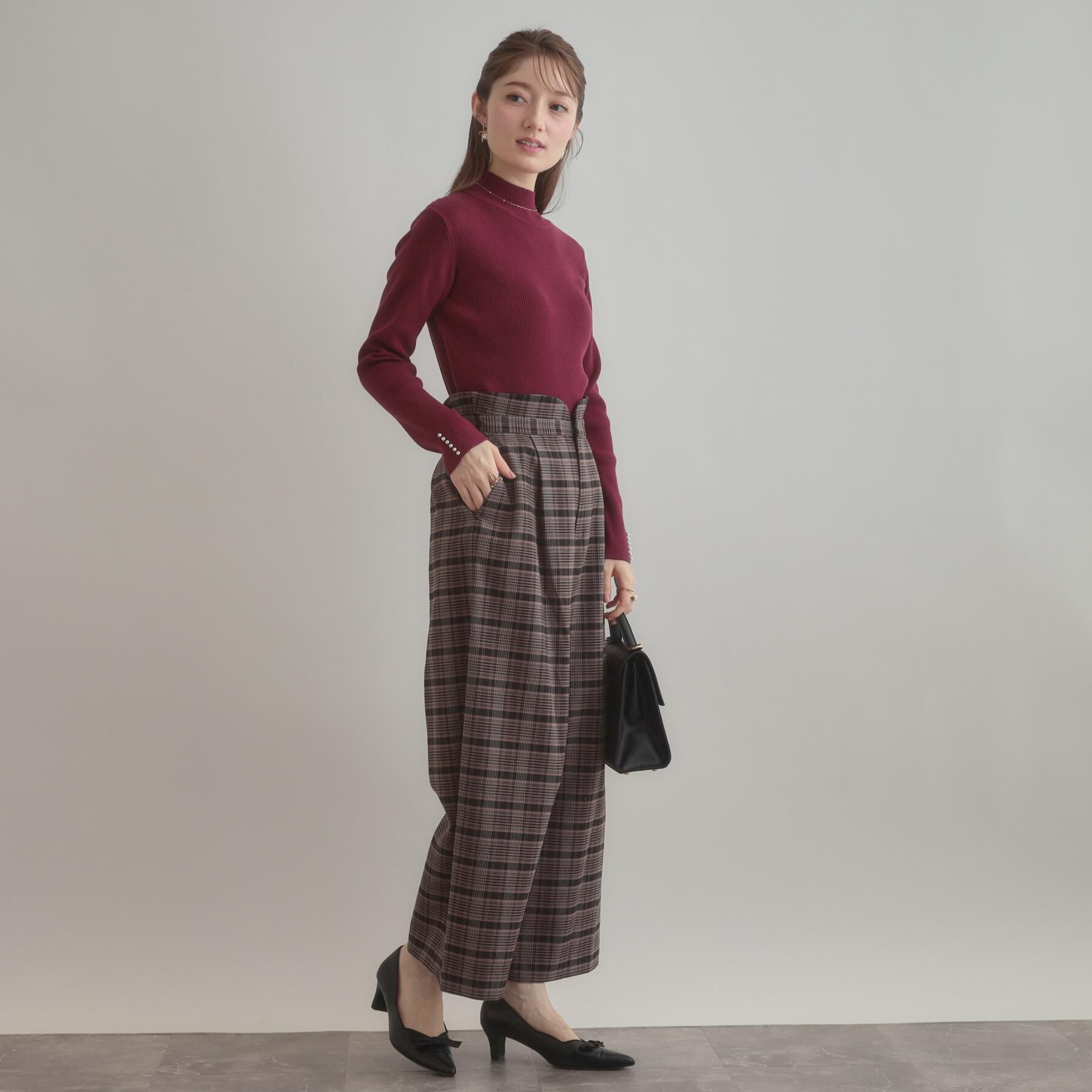 Couture broach「【大人可愛い】起毛先染めチェック柄 スカラウエスト ワイドパンツ」|その他|
