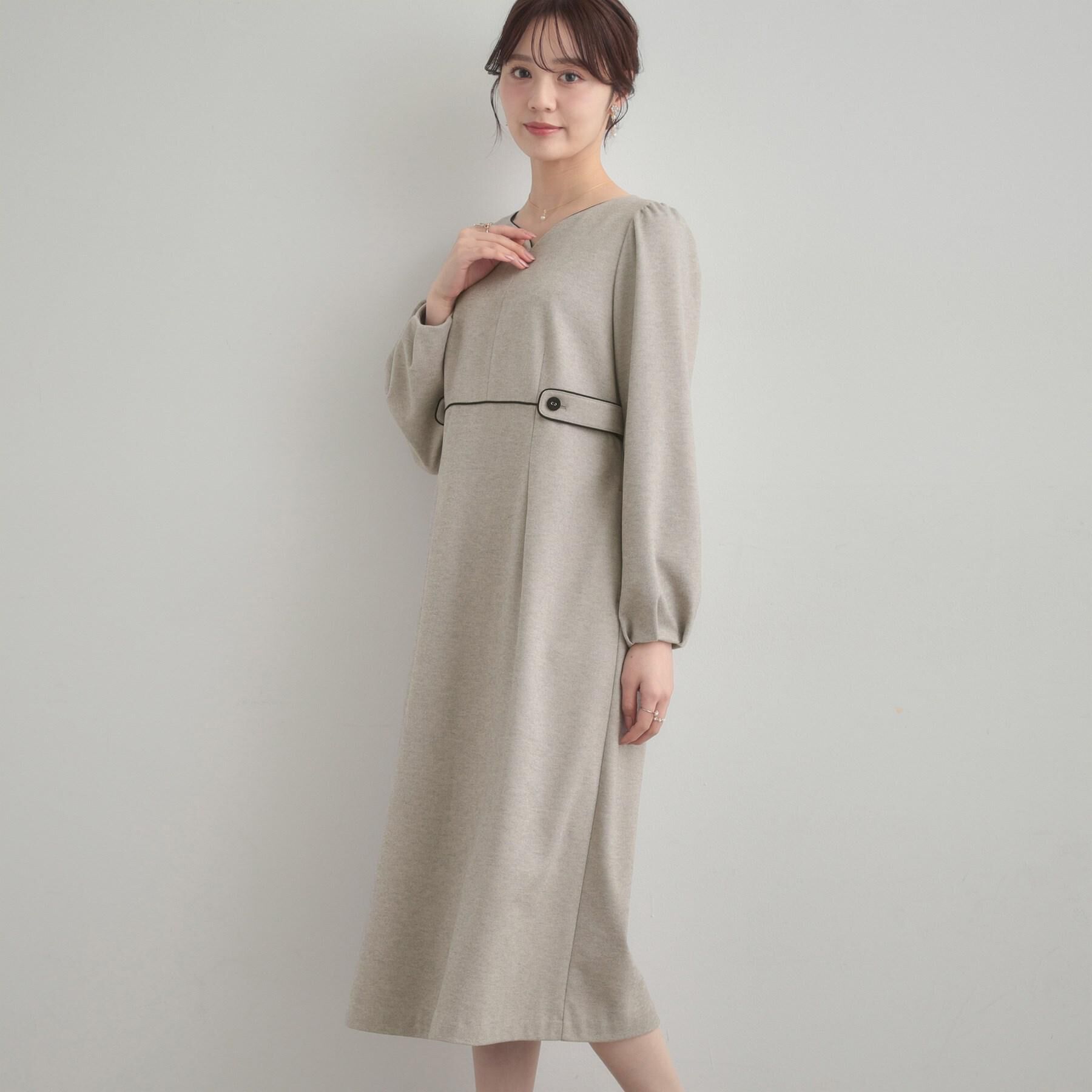 Couture broach「【通勤・起毛ポンチ】配色Aラインワンピース」|ワンピース|