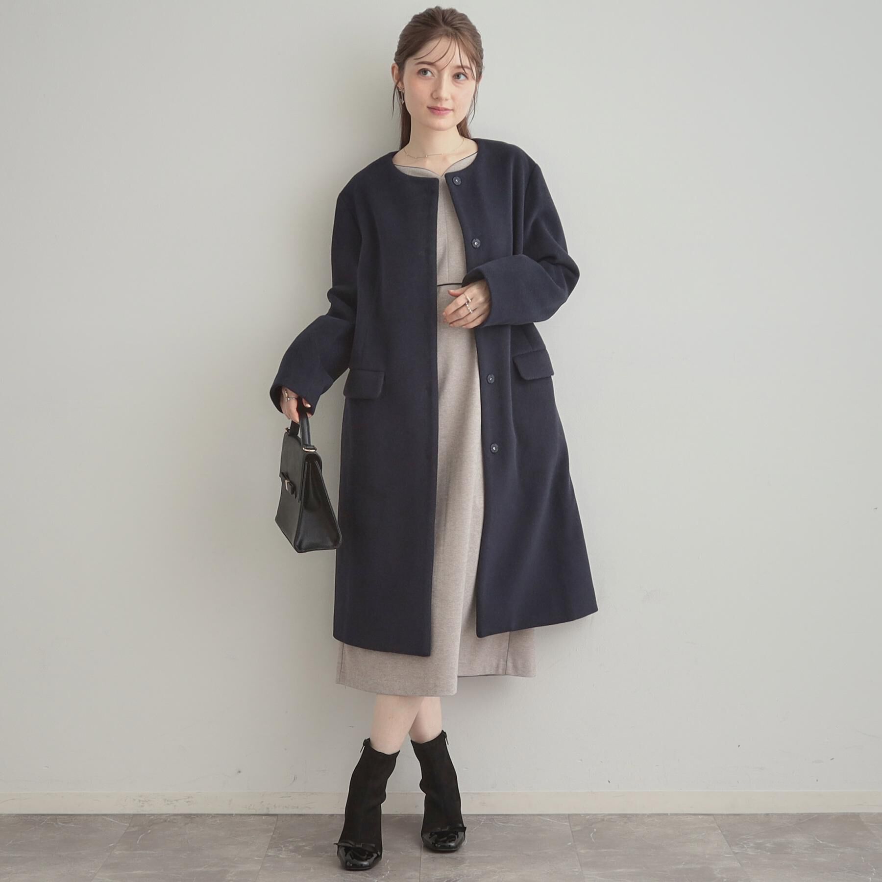 Couture broach「【通勤・起毛ポンチ】配色Aラインワンピース」|ワンピース|