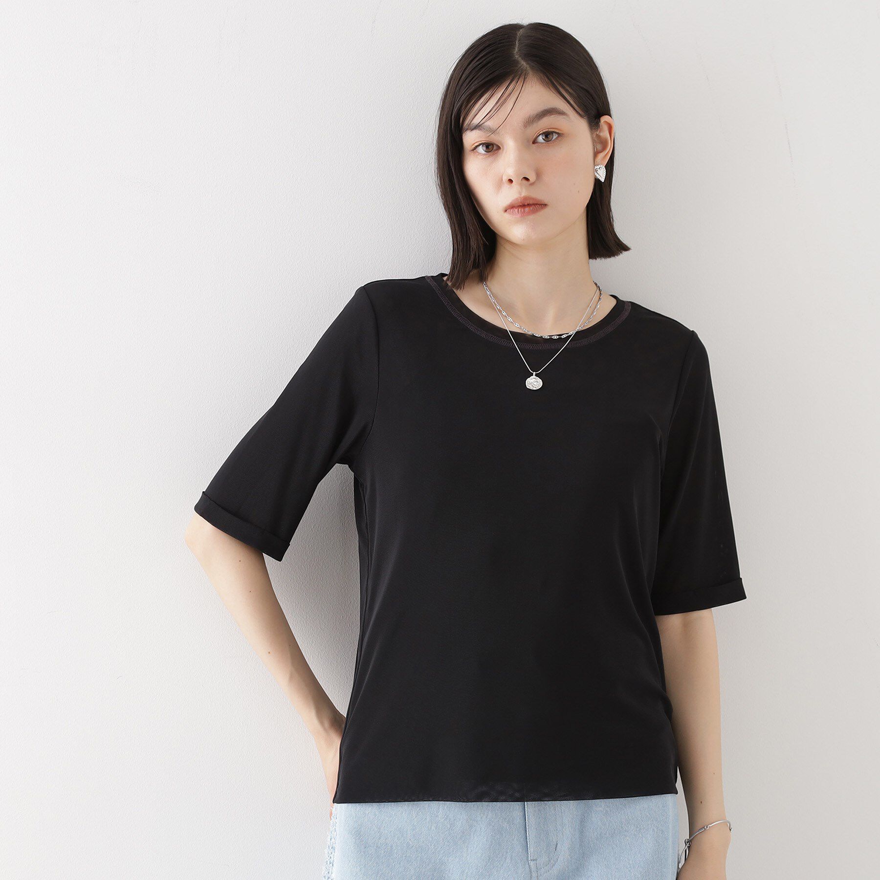 THE SHOP TK「シアーチュールプルオーバー【洗濯機OK】」|Tシャツ・カットソー|ブラック(019)