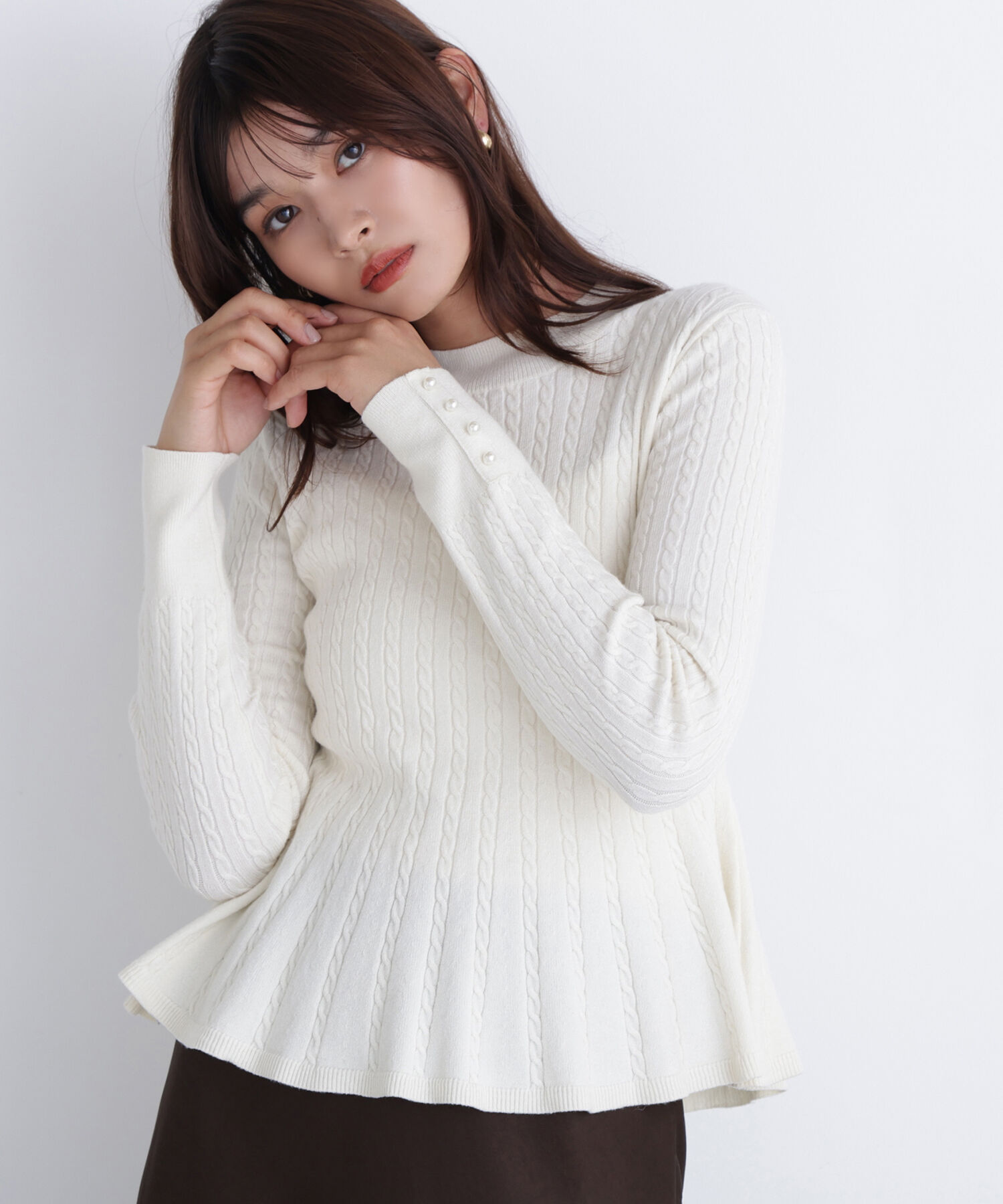  「ケーブルペプラムニット」|ニット・セーター|オフホワイト1