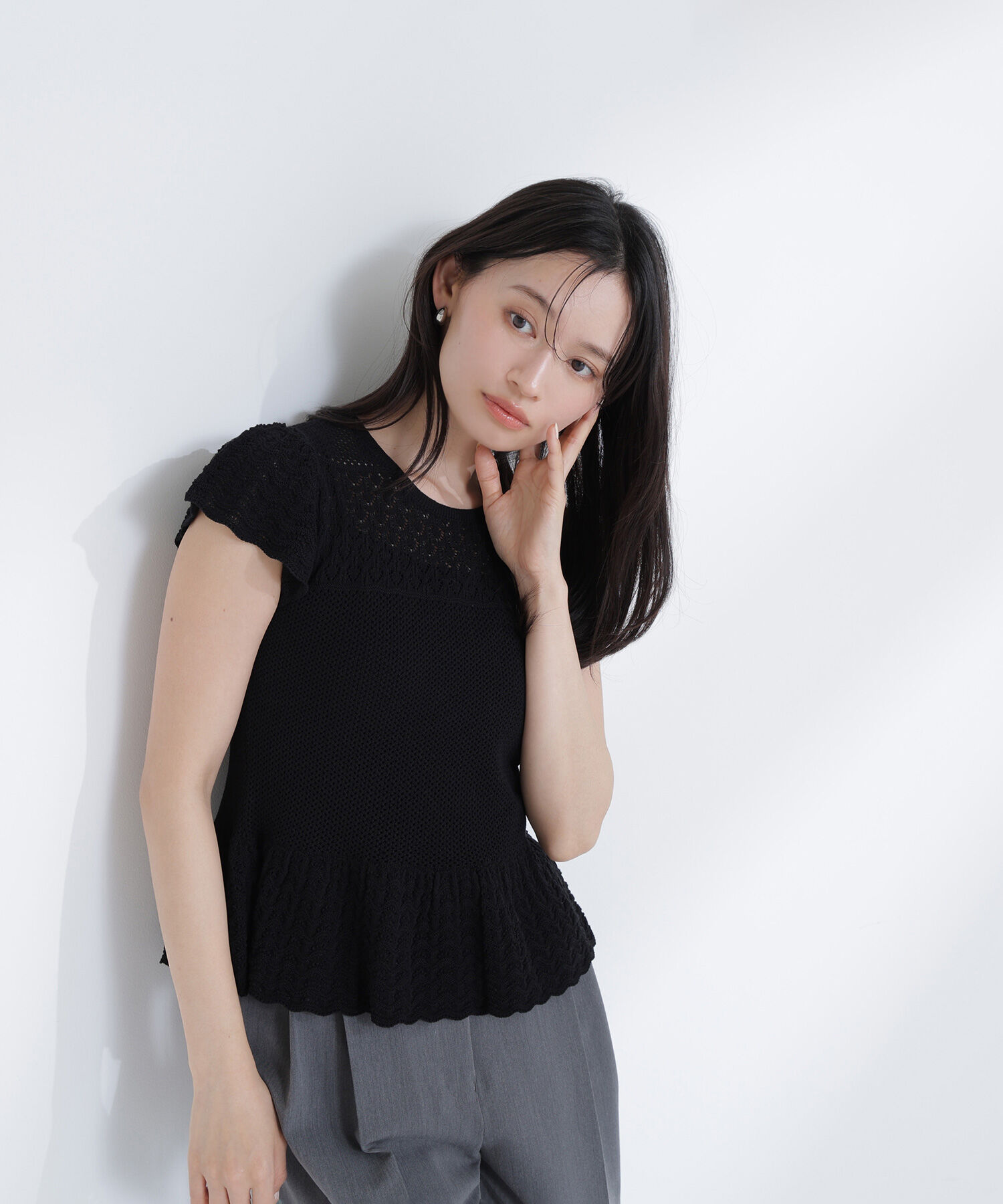  「透かし編みフリルニット」|ニット・セーター|