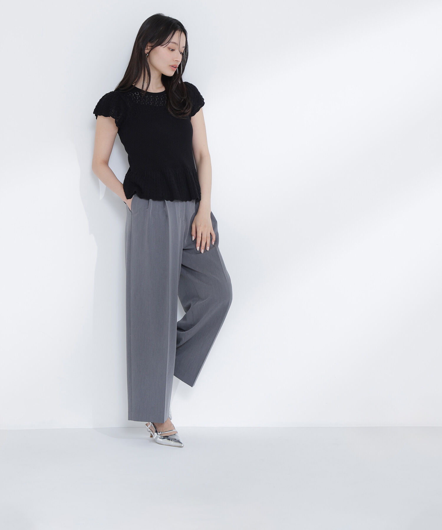  「透かし編みフリルニット」|ニット・セーター|