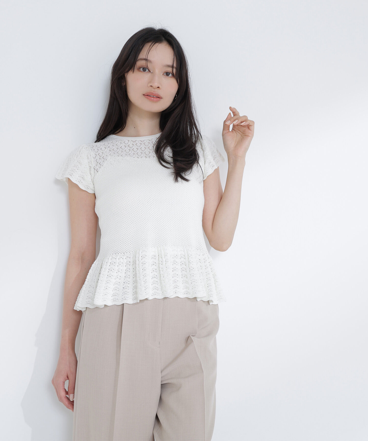  「透かし編みフリルニット」|ニット・セーター|