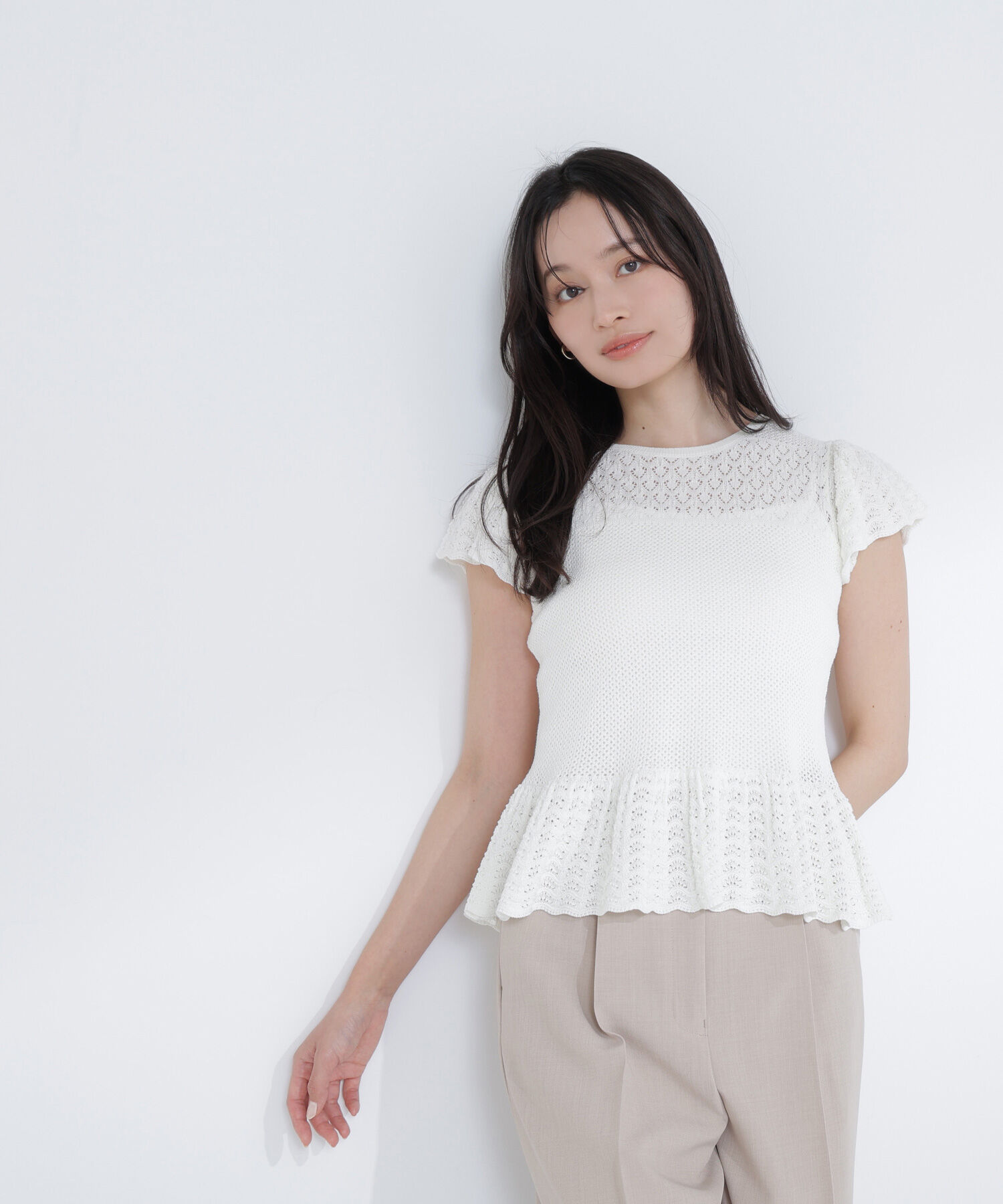  「透かし編みフリルニット」|ニット・セーター|