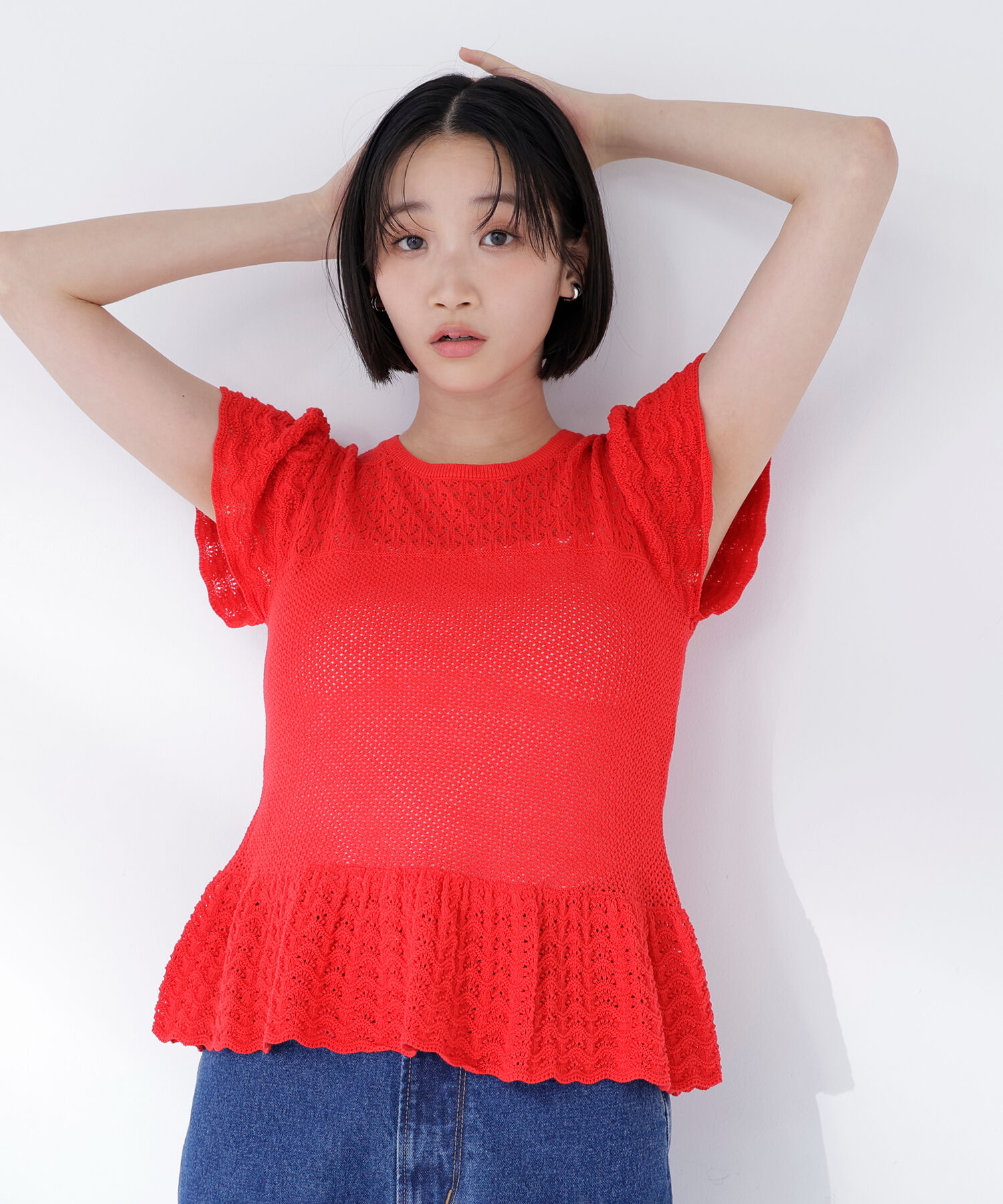  「透かし編みフリルニット」|ニット・セーター|