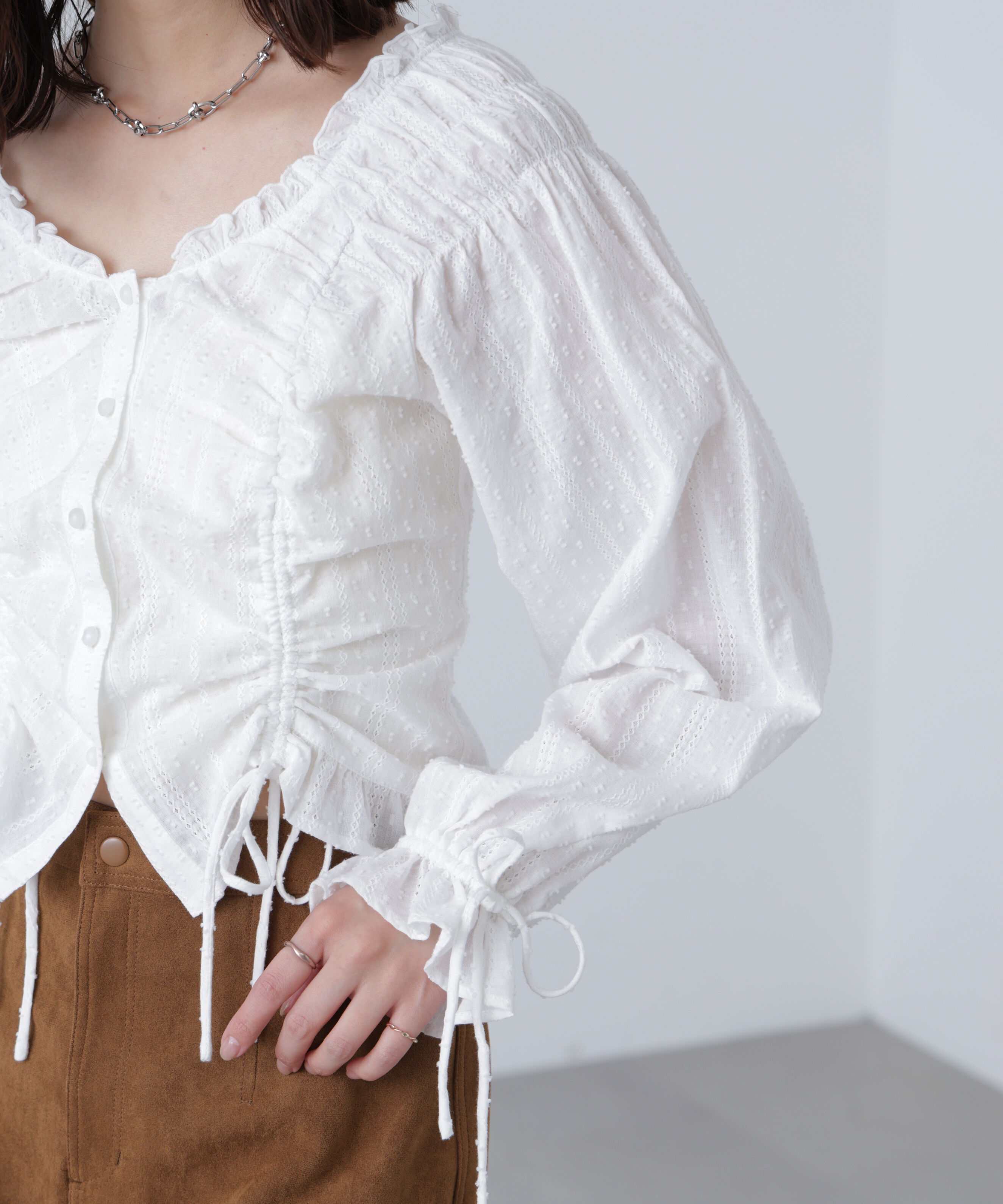  「ドロストリボン長袖ブラウス」|シャツ・ブラウス|