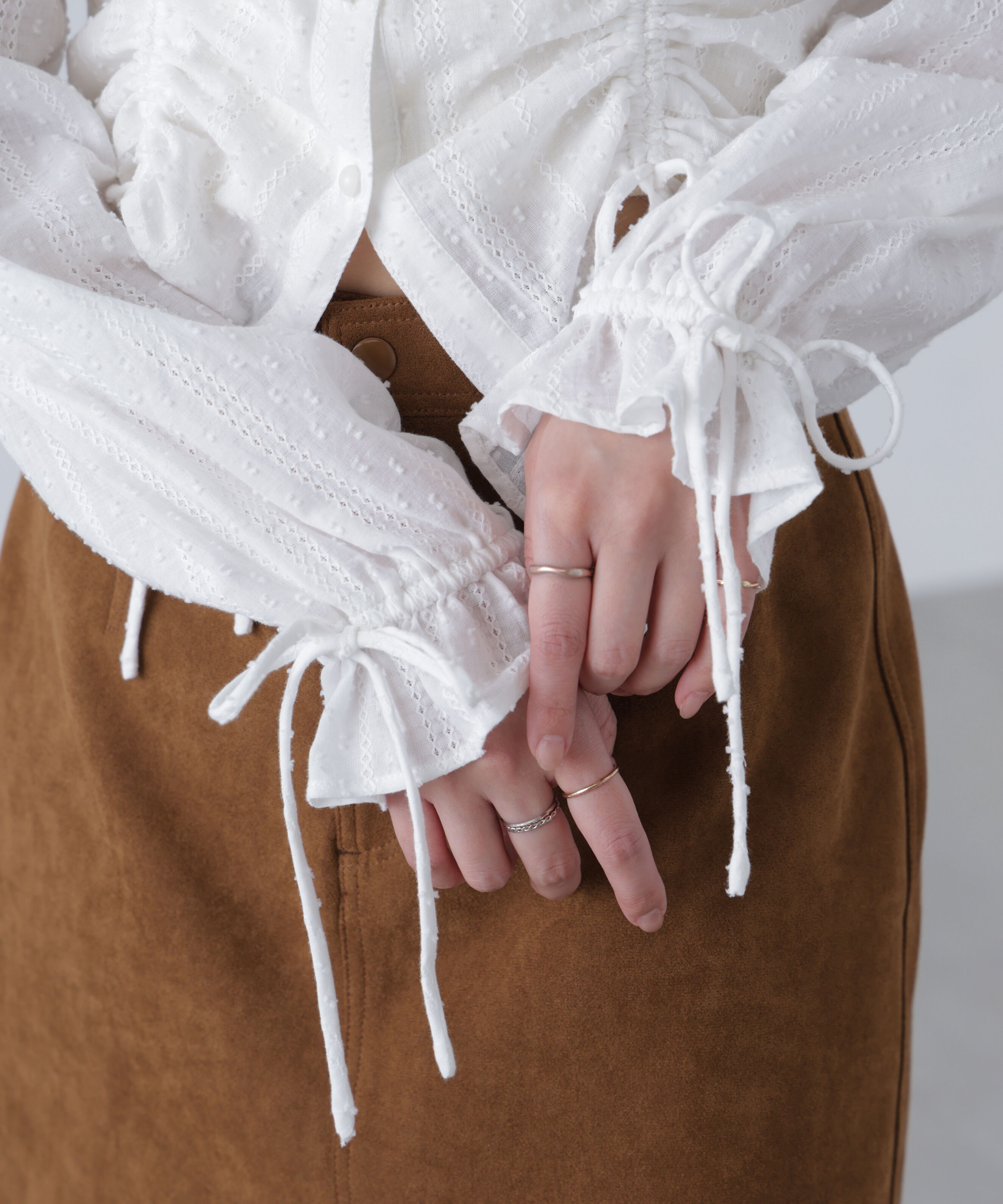  「ドロストリボン長袖ブラウス」|シャツ・ブラウス|