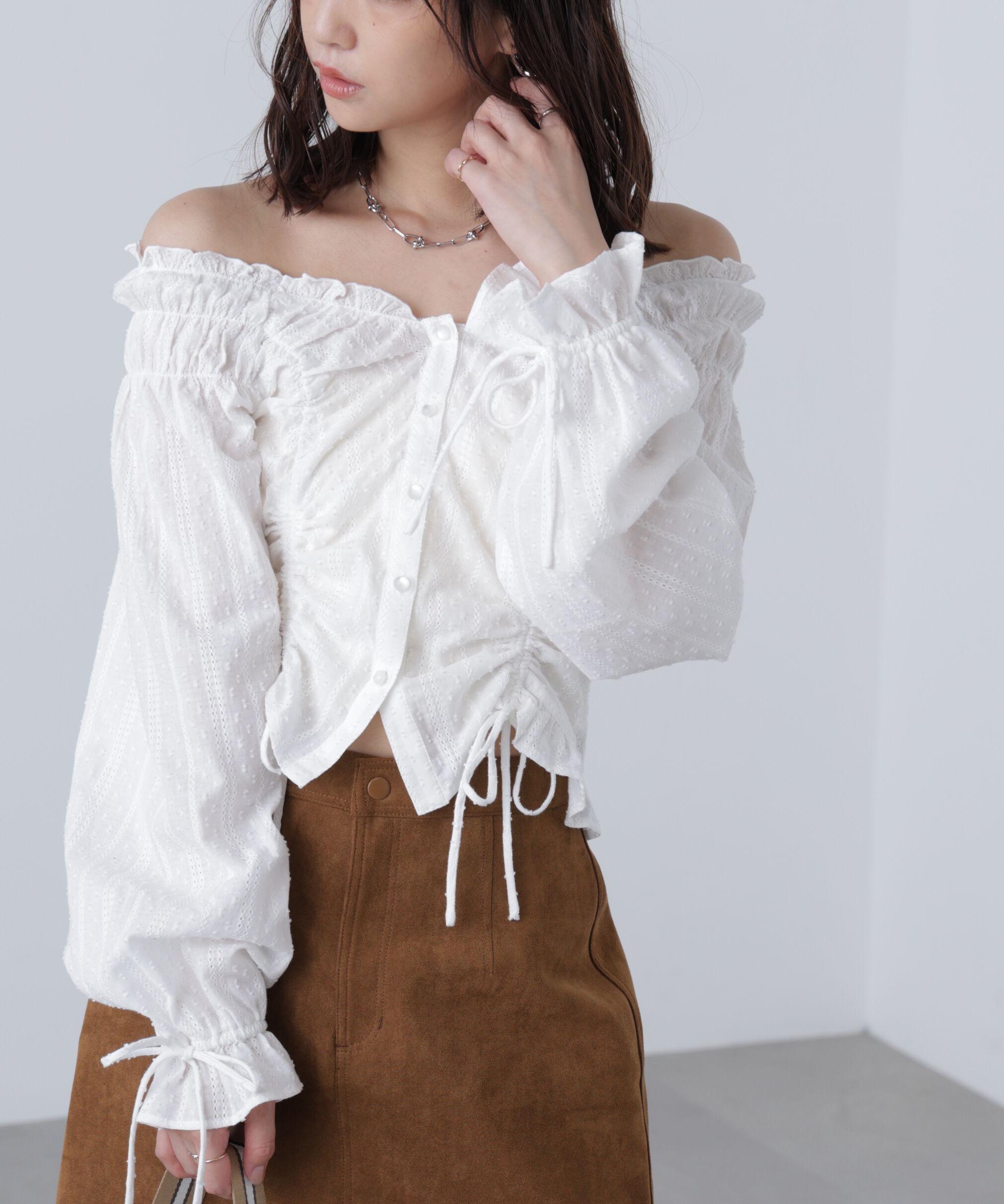  「ドロストリボン長袖ブラウス」|シャツ・ブラウス|