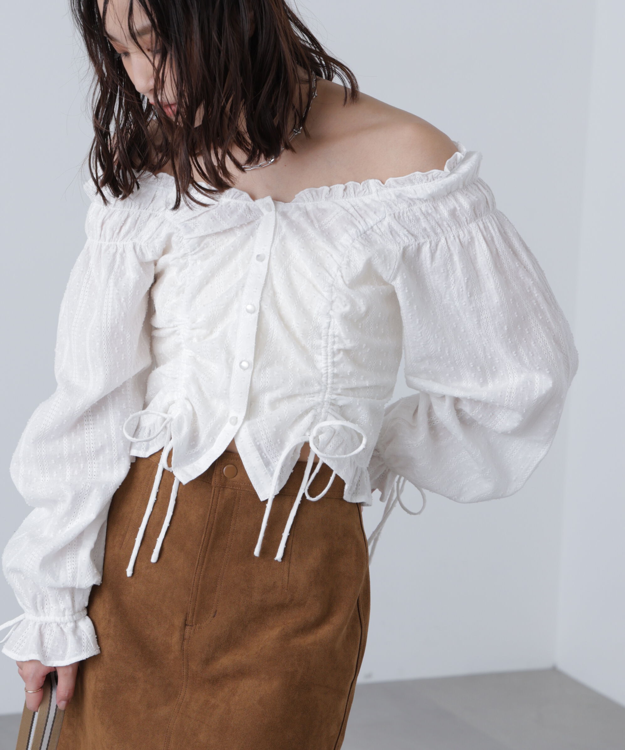  「ドロストリボン長袖ブラウス」|シャツ・ブラウス|