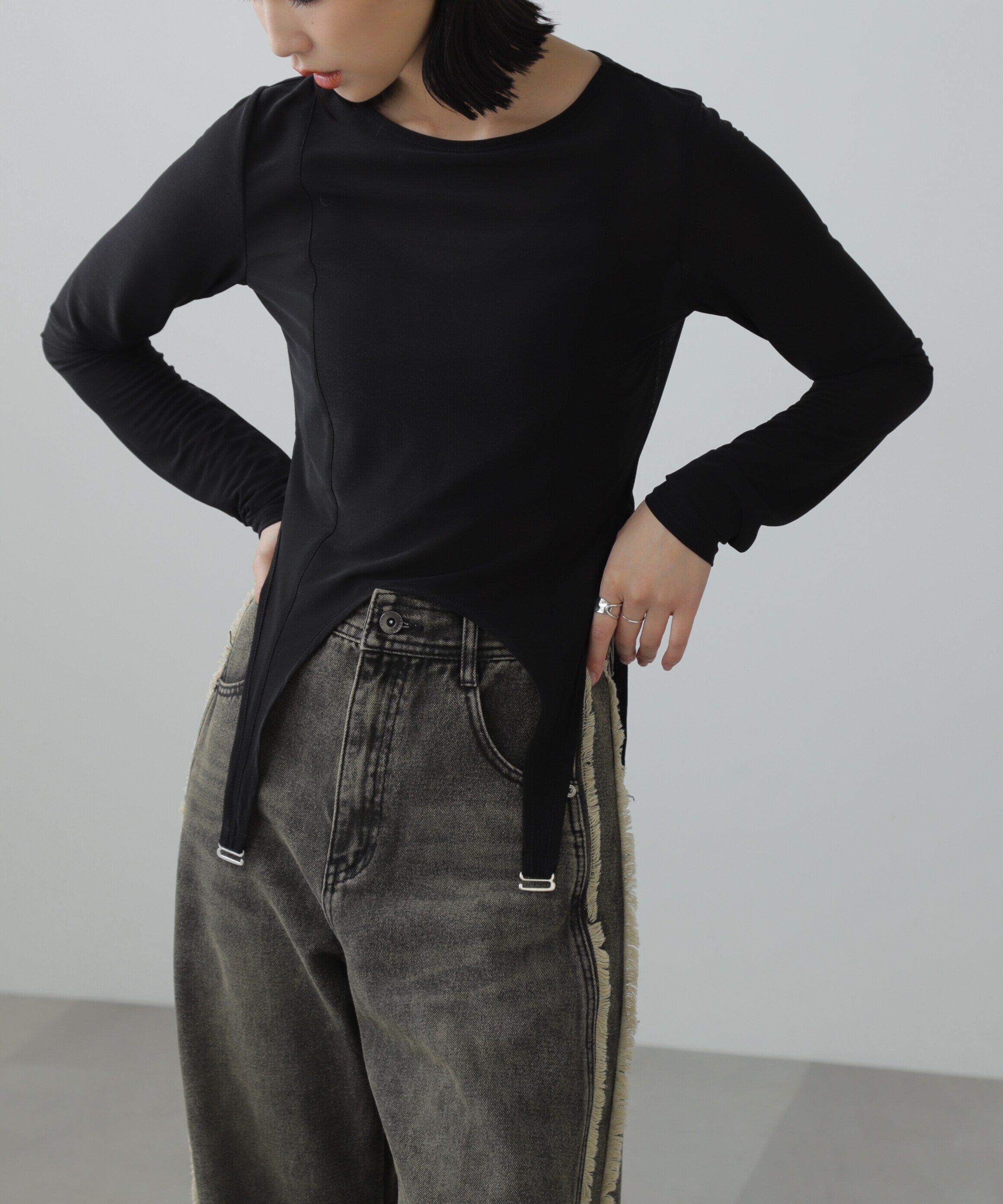  「［FB限定］シアーガーターカットソー」|Tシャツ・カットソー|ブラック