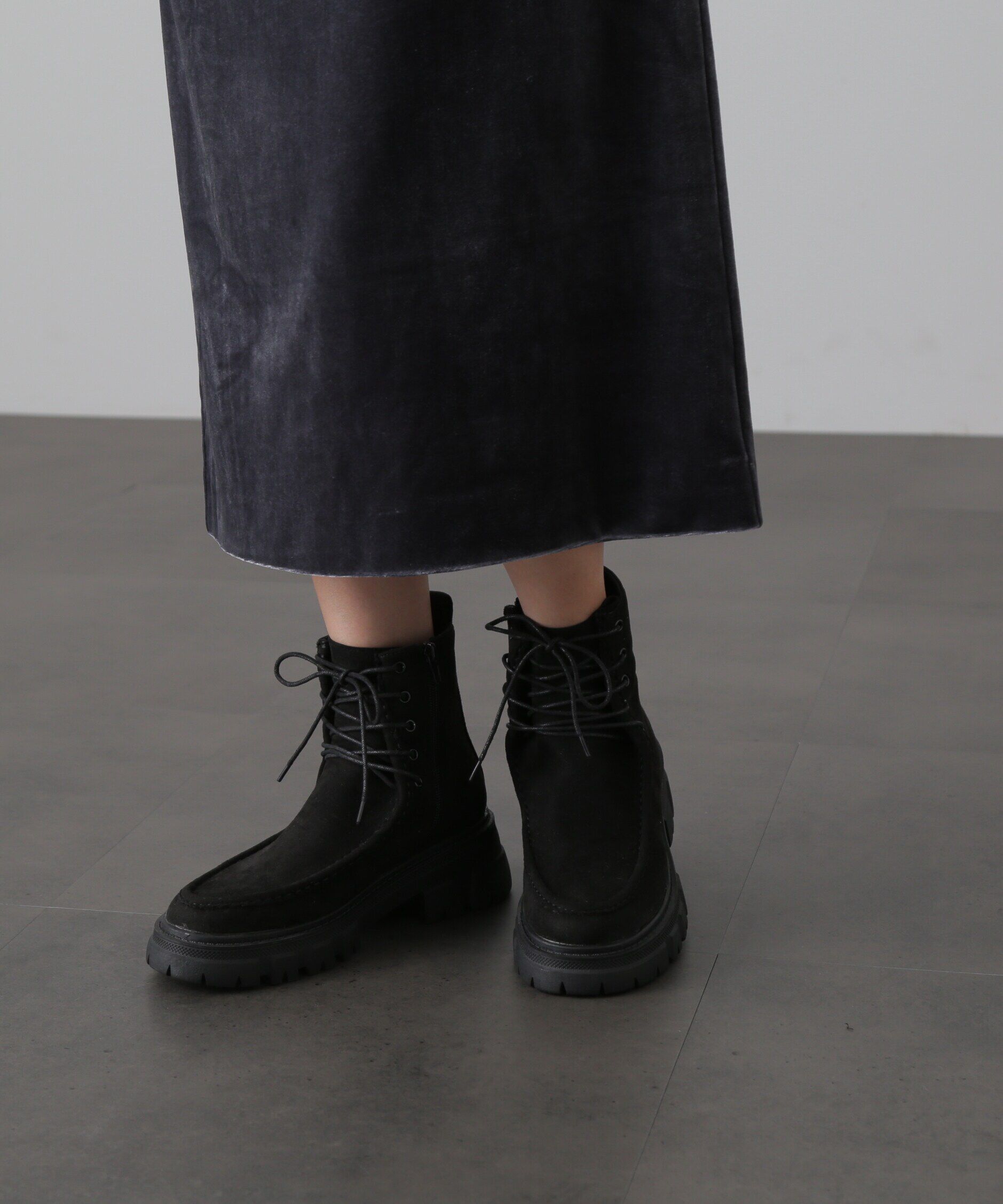  「フェイクスエードレースアップブーツ」|その他|ブラック