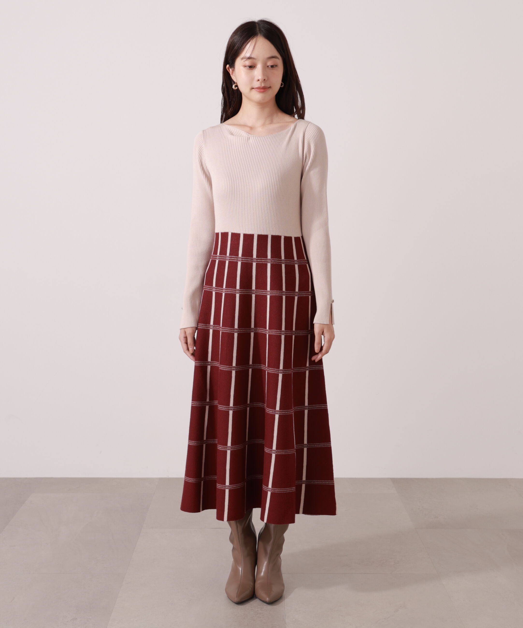 PROPORTION BODY DRESSING「チェック柄ジャガードニットワンピース 25AW」|ワンピース|