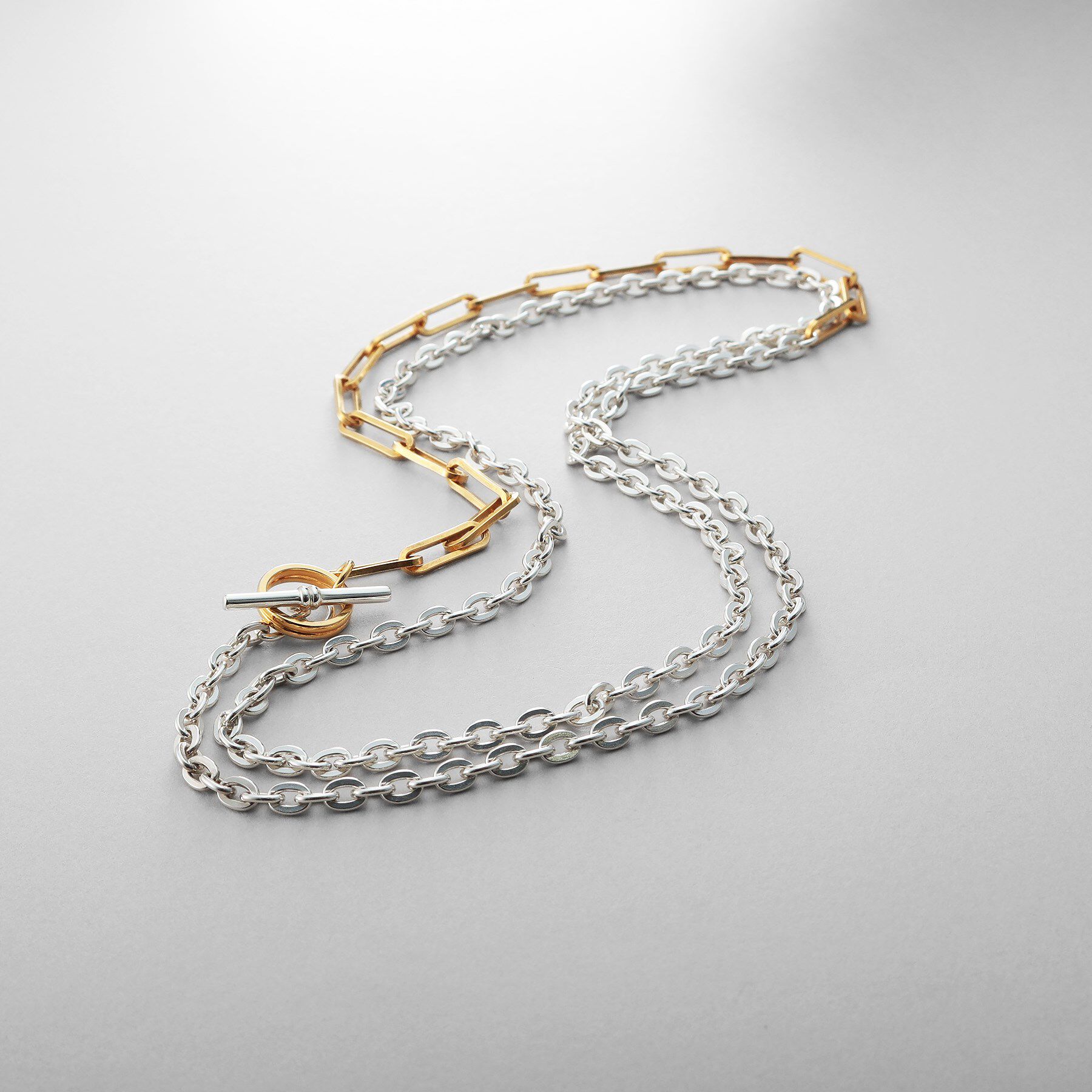 COCOSHNIK ONKITSCH「シルバー コンビカラー フラットオーバル フラットケーブルマンテルネックレス」|ネックレス|コンビカラー(600