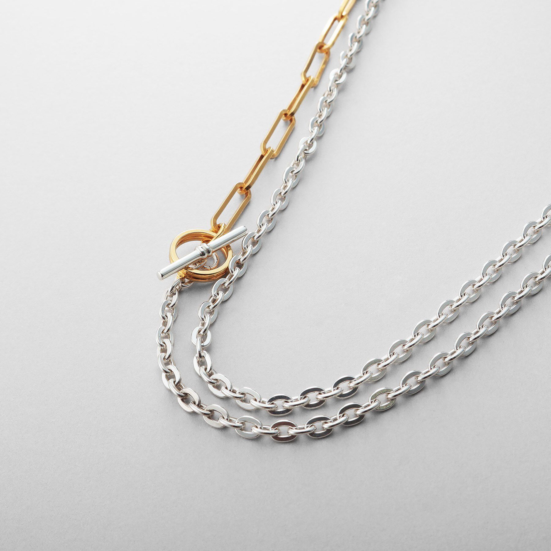 COCOSHNIK ONKITSCH「シルバー コンビカラー フラットオーバル フラットケーブルマンテルネックレス」|ネックレス|