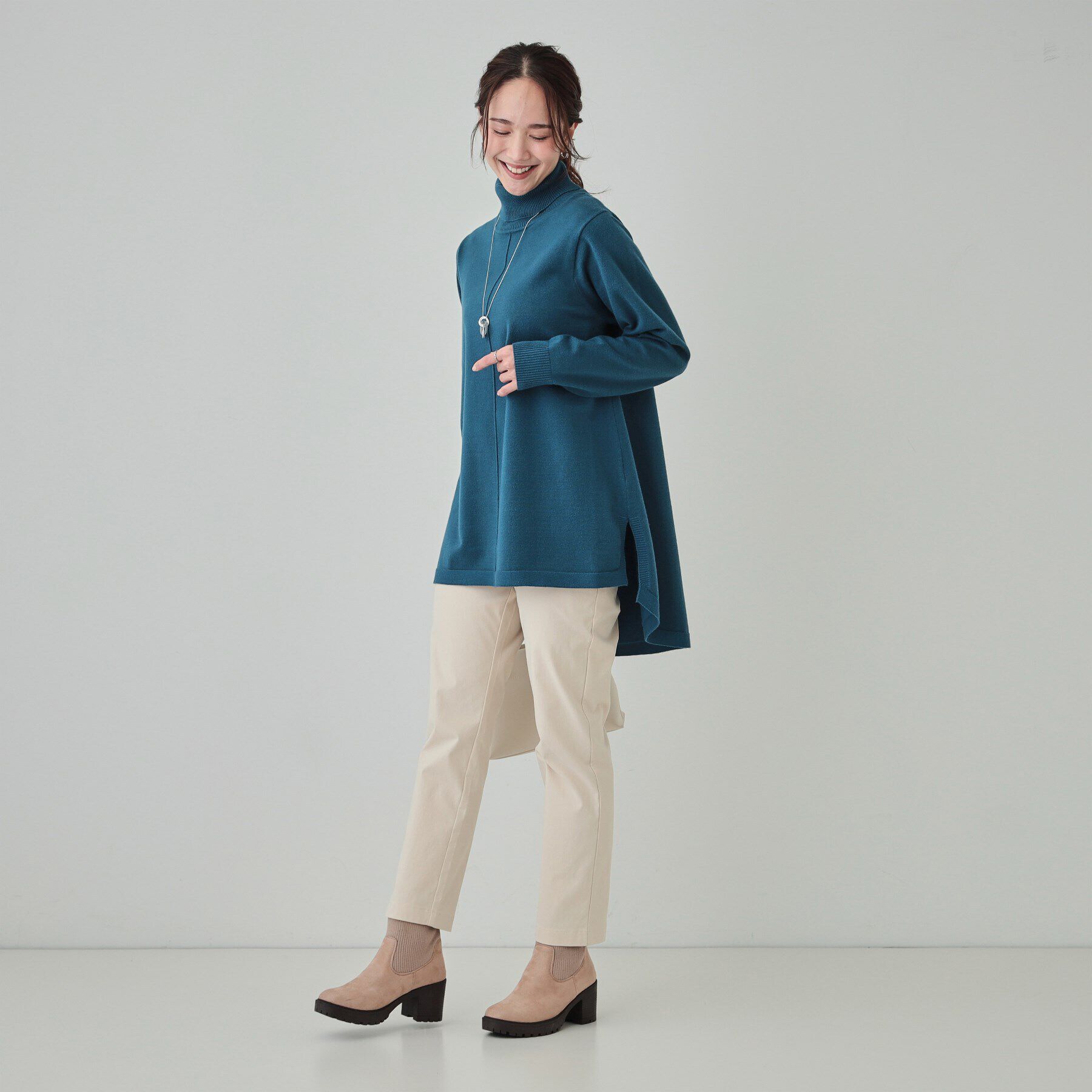 SHOO･LA･RUE「【洗える/S-LL/体型カバー】もちもちっとしたタッチが心地よい タートルチュニックニット」|チュニック|