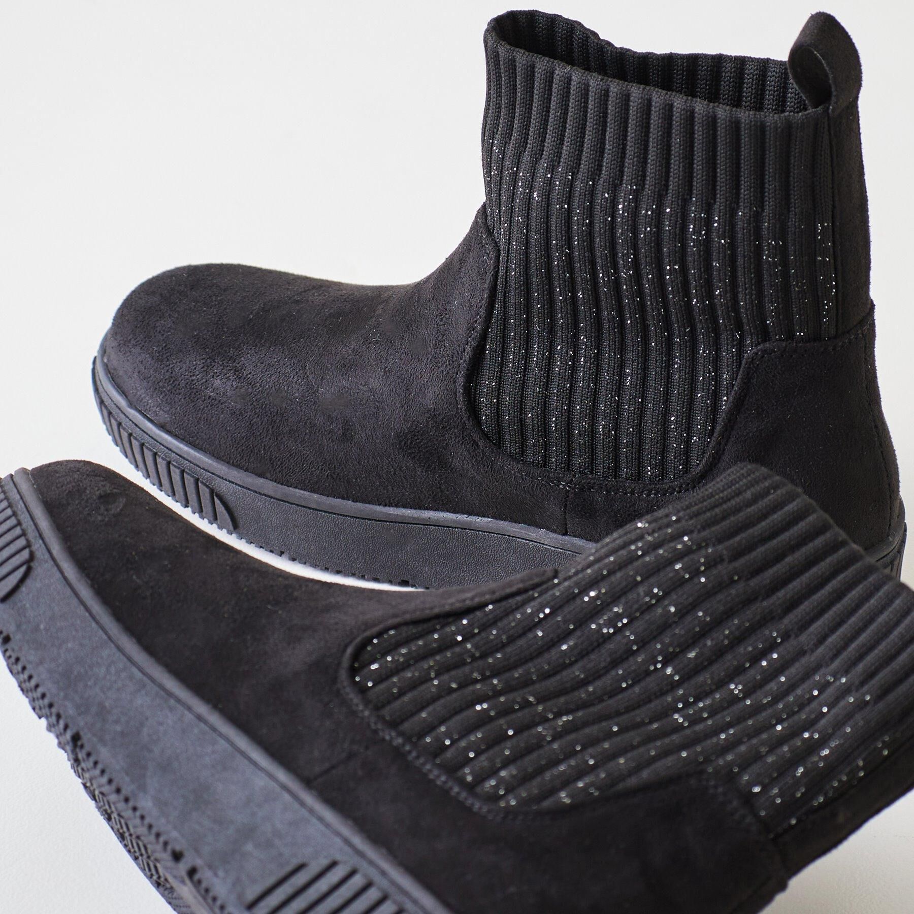 SHOO･LA･RUE「【撥水/低反発クッション】すっぽりラクラク はきぐちニットブーツ」|ショートブーツ|