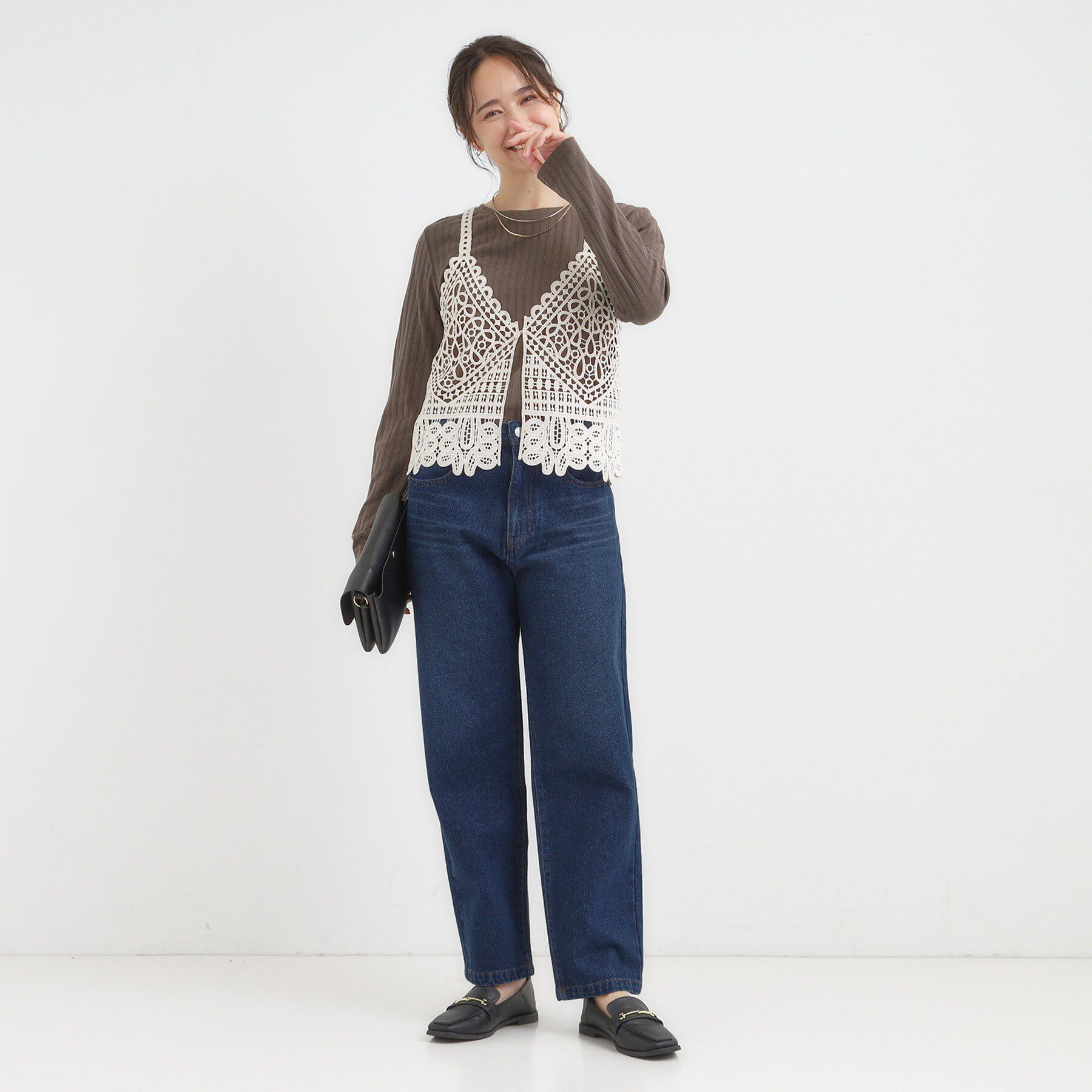 SHOO･LA･RUE「【S-LL】1枚でも、重ね着にも ワイドテレコ クルーネックインナー」|Tシャツ・カットソー|