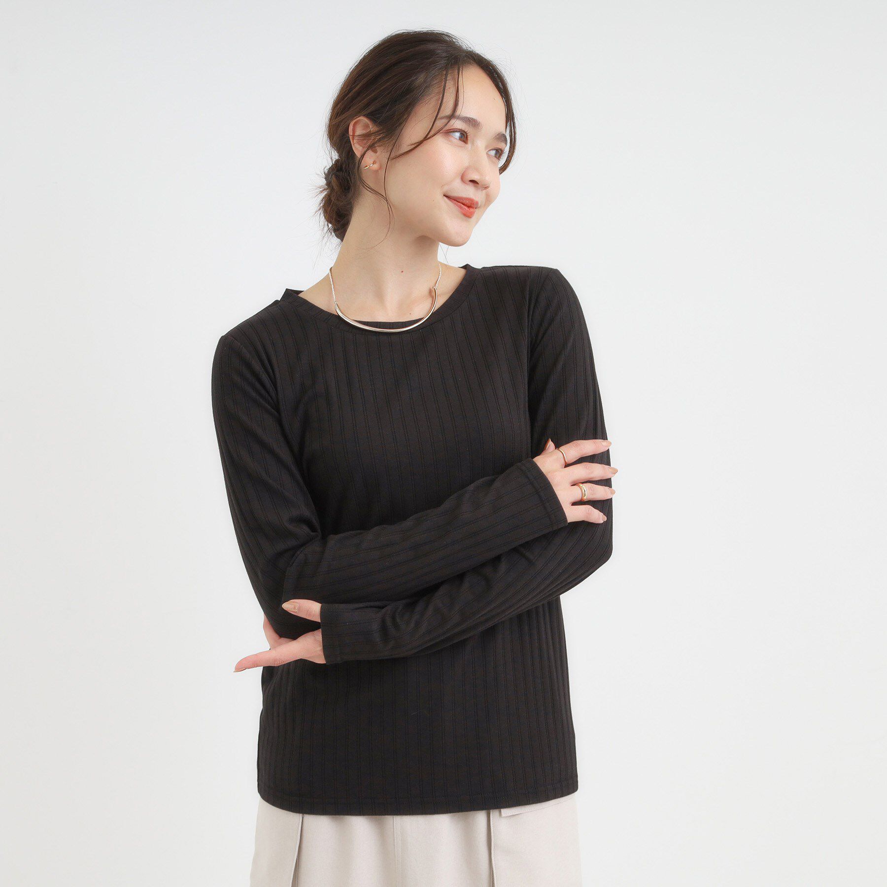 SHOO･LA･RUE「【S-LL】1枚でも、重ね着にも ワイドテレコ クルーネックインナー」|Tシャツ・カットソー|