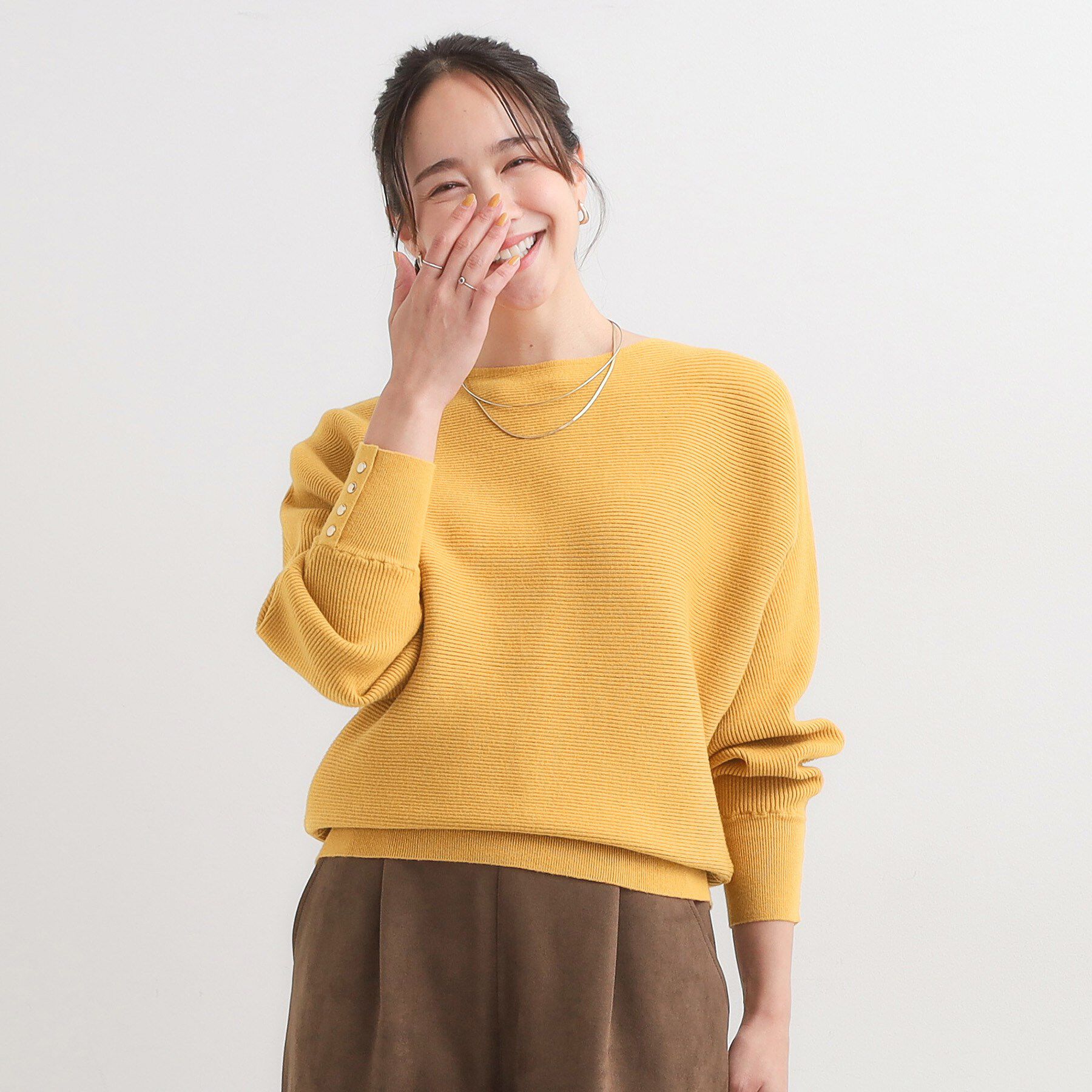 SHOO･LA･RUE「【洗濯機可/体型カバー】お袖ボタン リブドルマンニット」|ニット・セーター|