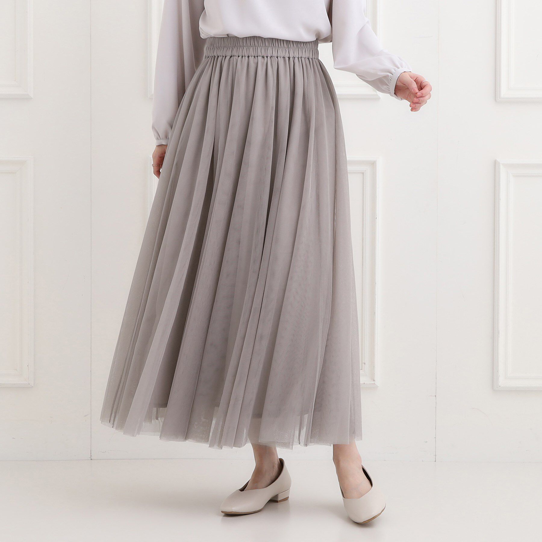 SHOO･LA･RUE「【洗濯機可】セレモニーからデイリーまで ふんわり軽やか チュールギャザースカート」|スカート|