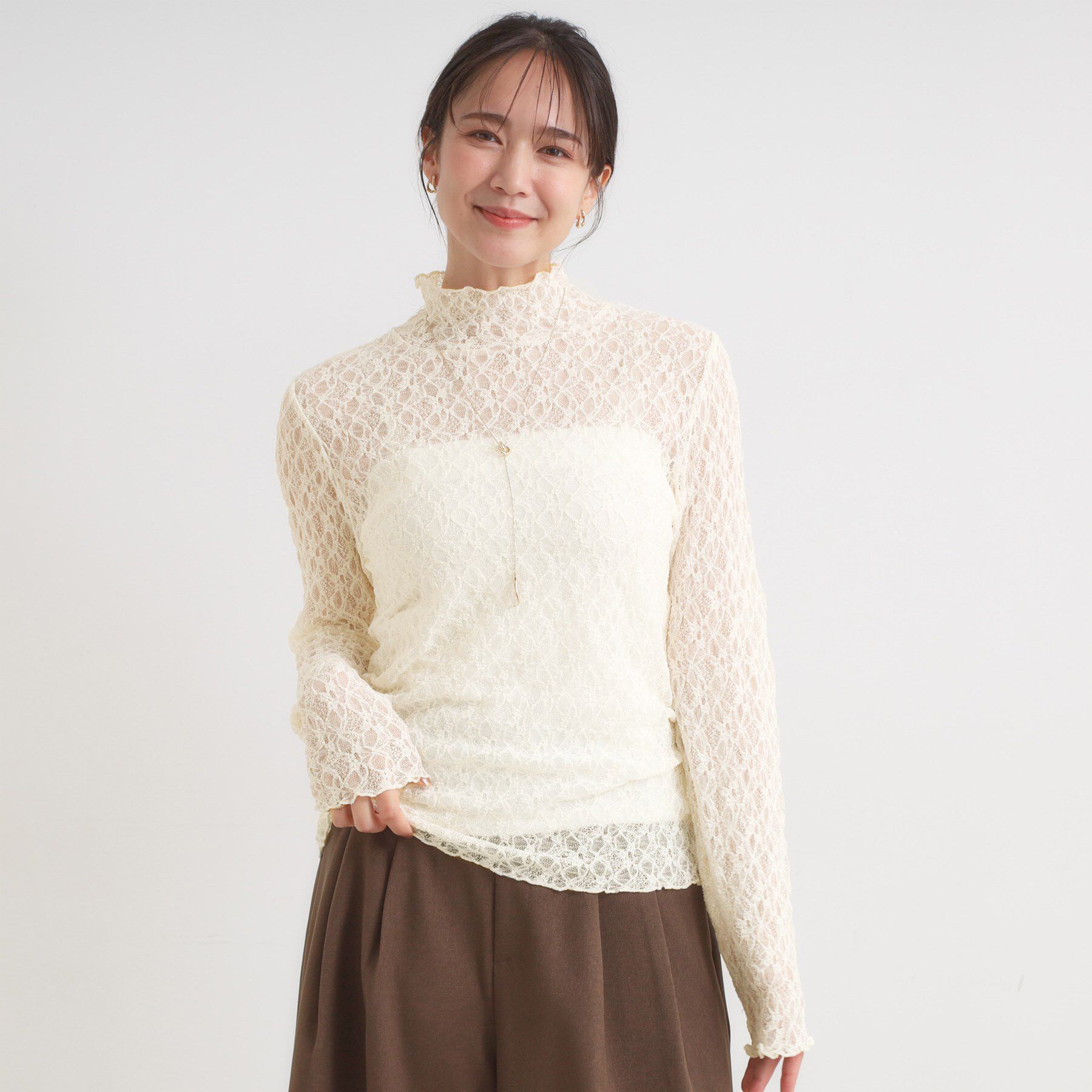 SHOO･LA･RUE「【S-LL】上品なレースハイネックトップス」|Tシャツ・カットソー|