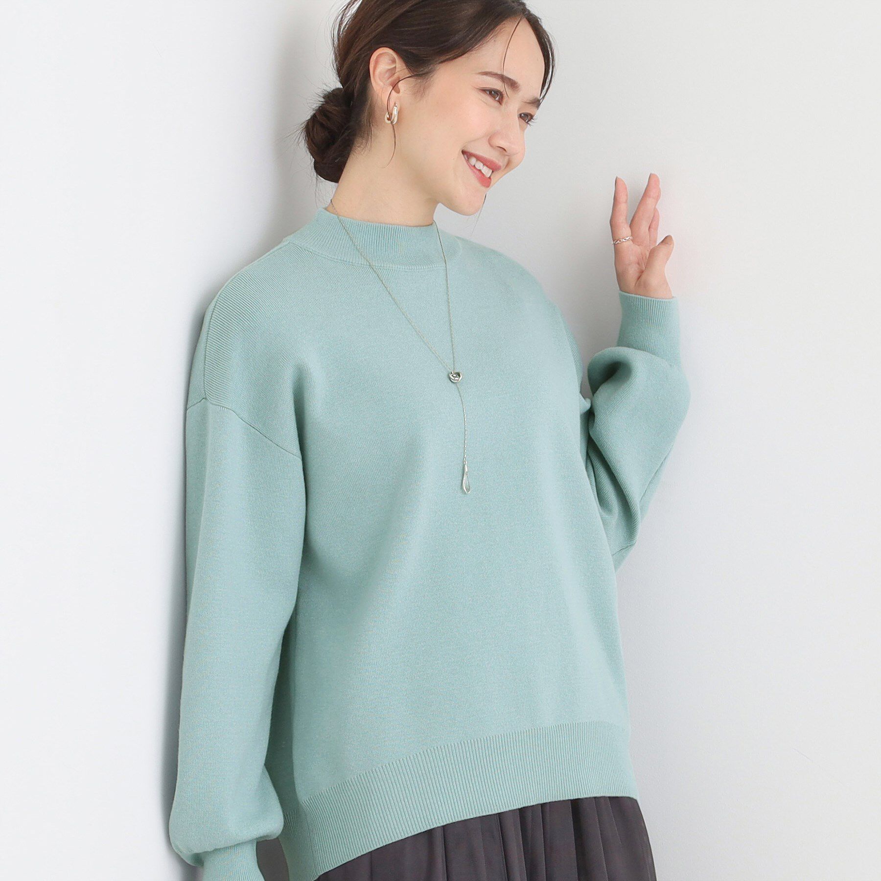 SHOO･LA･RUE「【洗える/毛玉レス】表面がきれいなハイネックバックスリットニット」|ニット・セーター|ミントグリーン(02