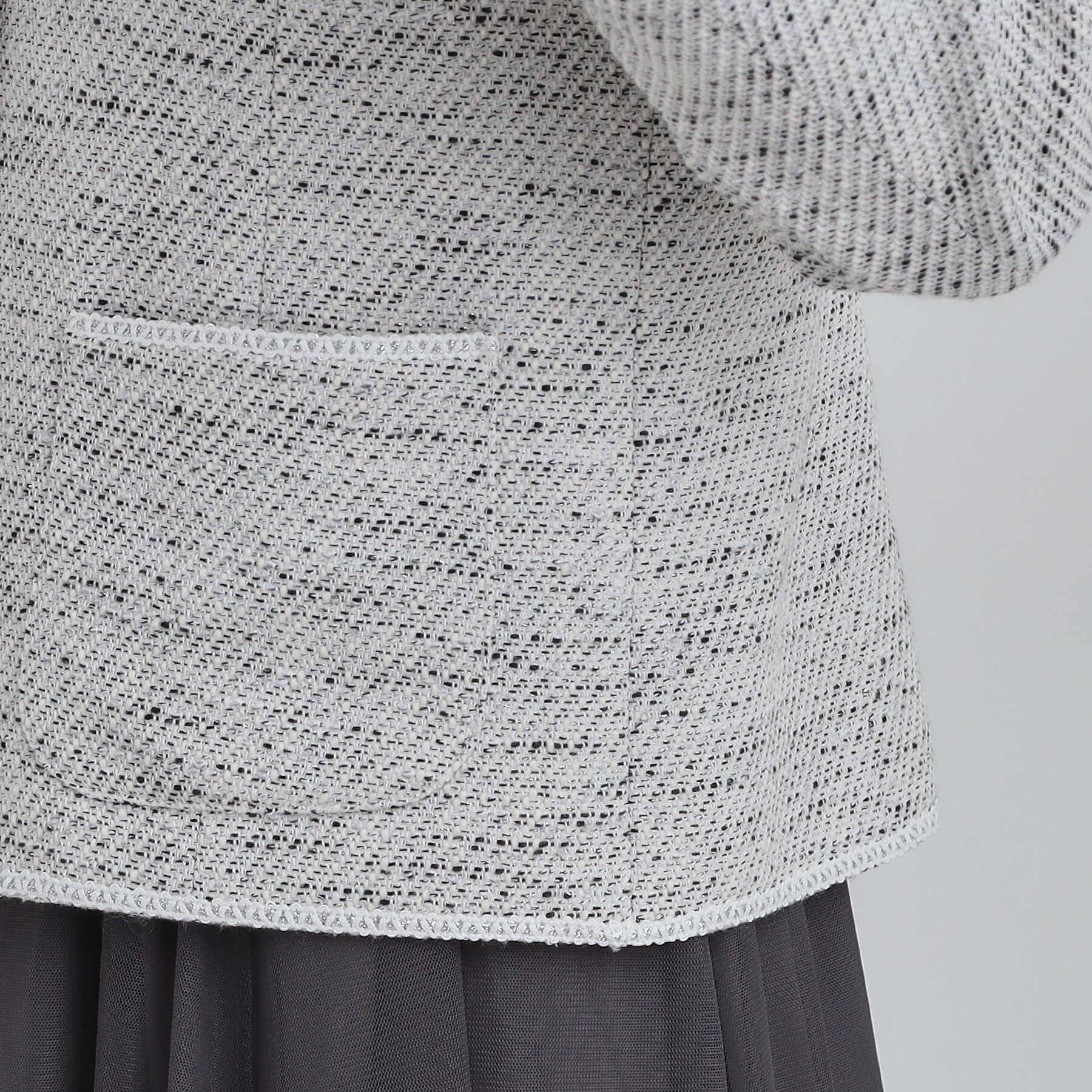 SHOO･LA･RUE「【S-3L】柔らかく軽い ライトツイードジャケット」|ノーカラージャケット|