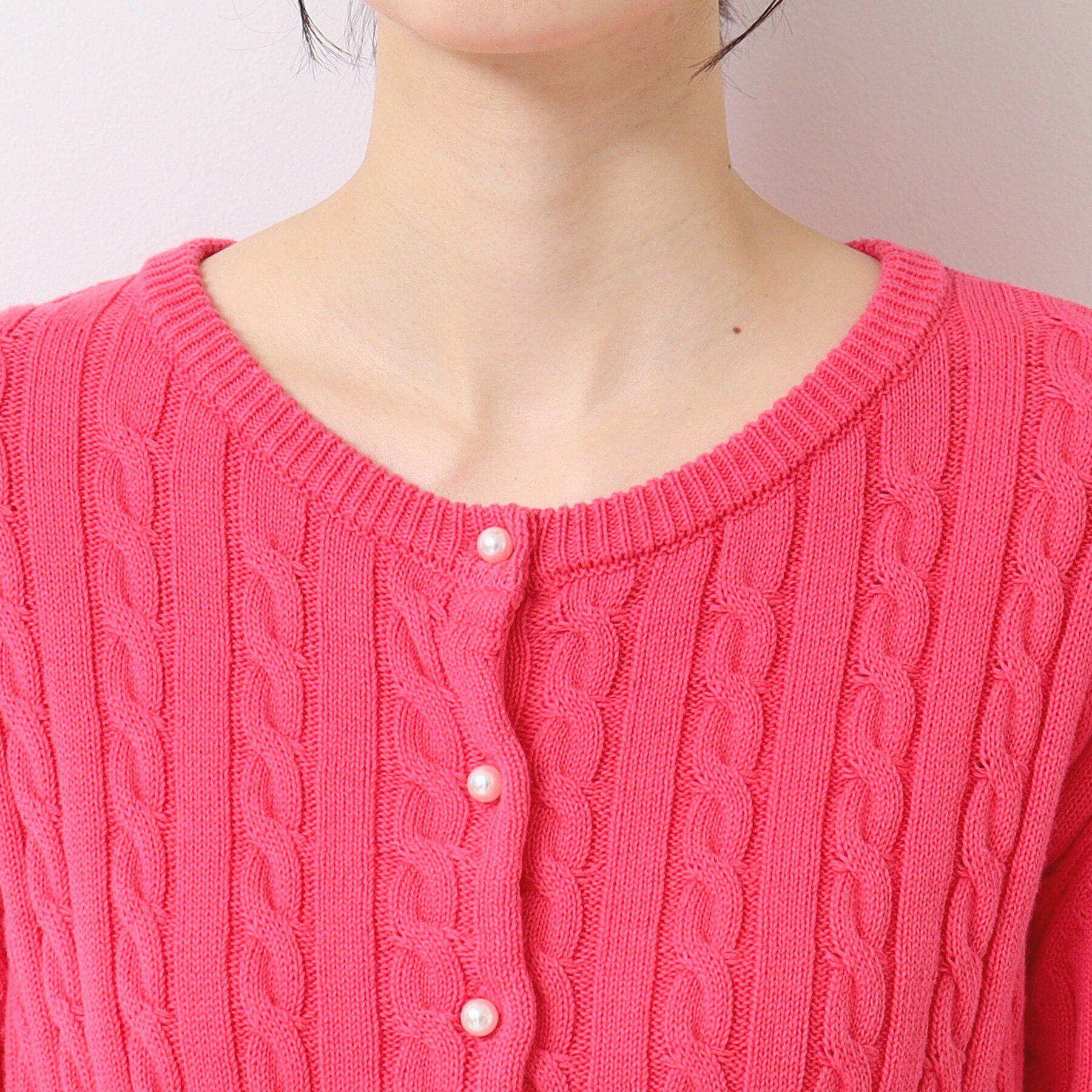 Dessin「【洗える】半袖ケーブルニットコットンカーディガン」|カーディガン|