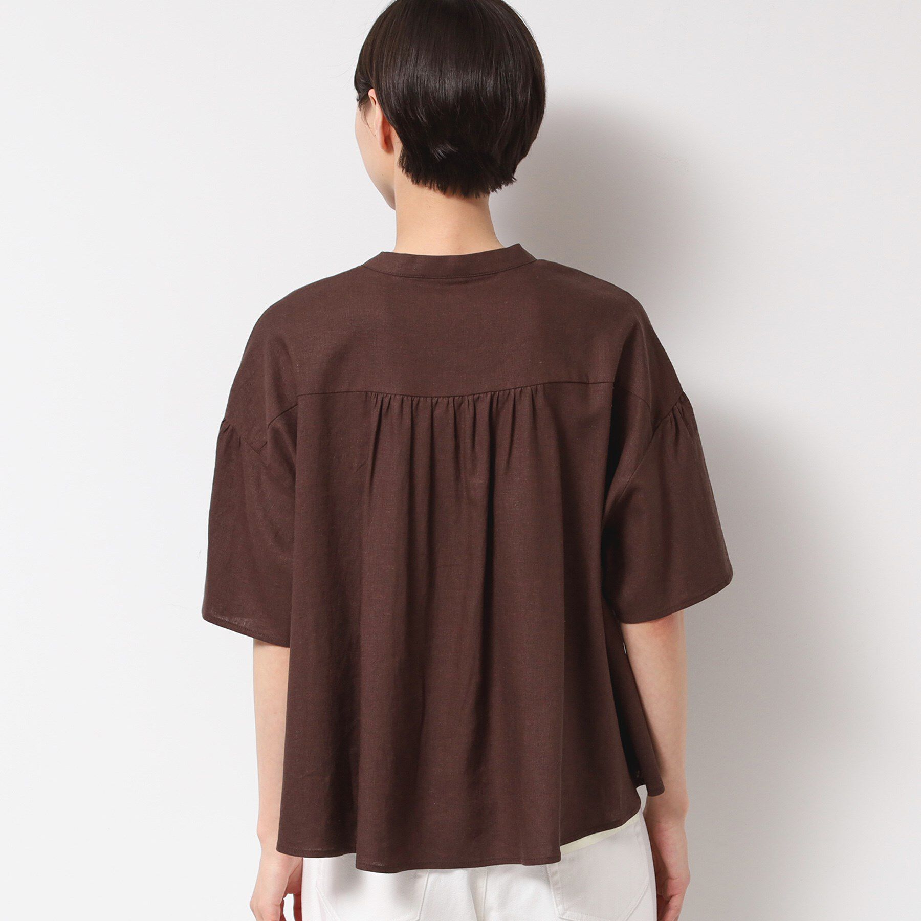 Dessin「【二の腕カバー・洗える】リネンブレンド袖切り替えブラウス」|シャツ・ブラウス|