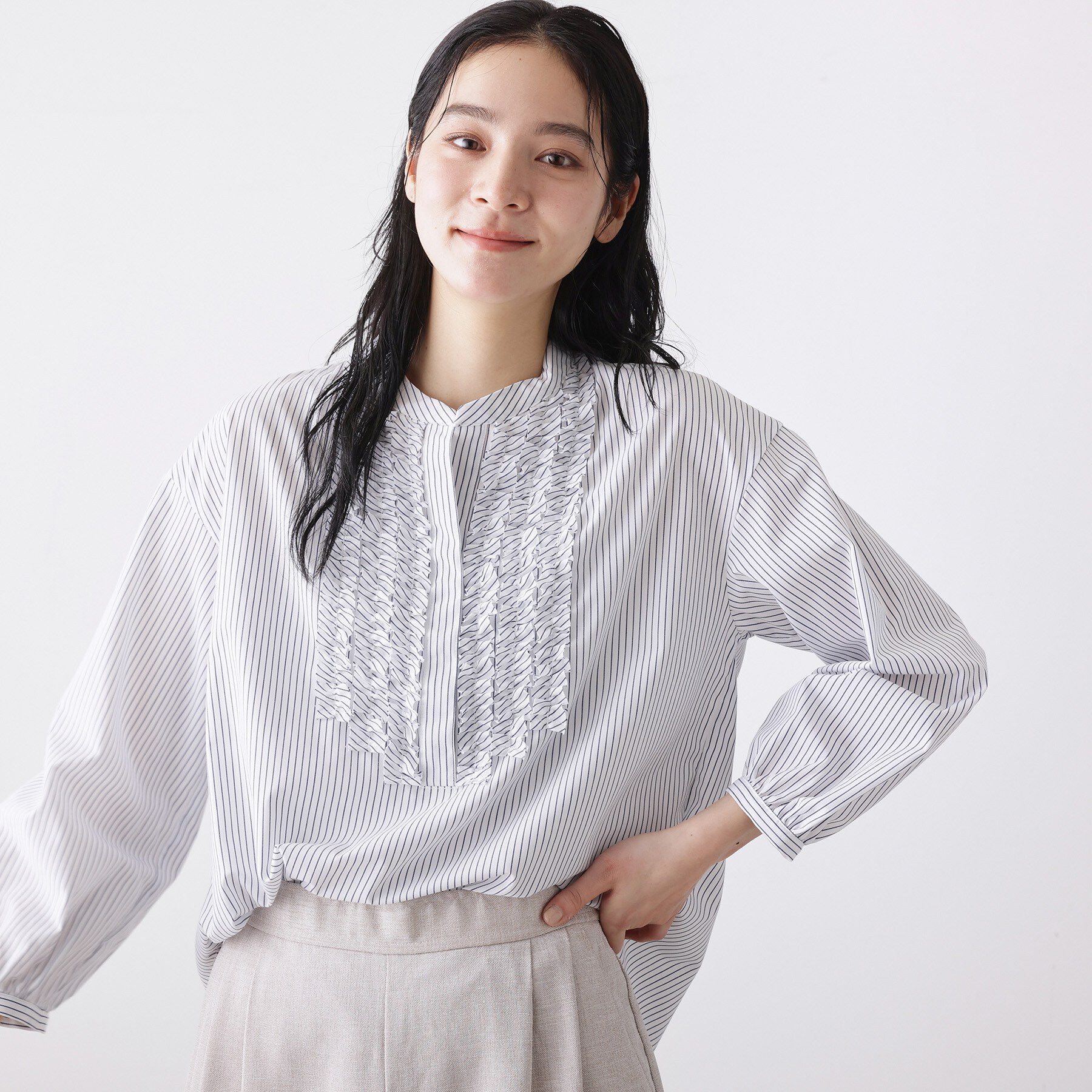 Dessin「【着映え/洗える】フロントフリルブラウス」|シャツ・ブラウス|