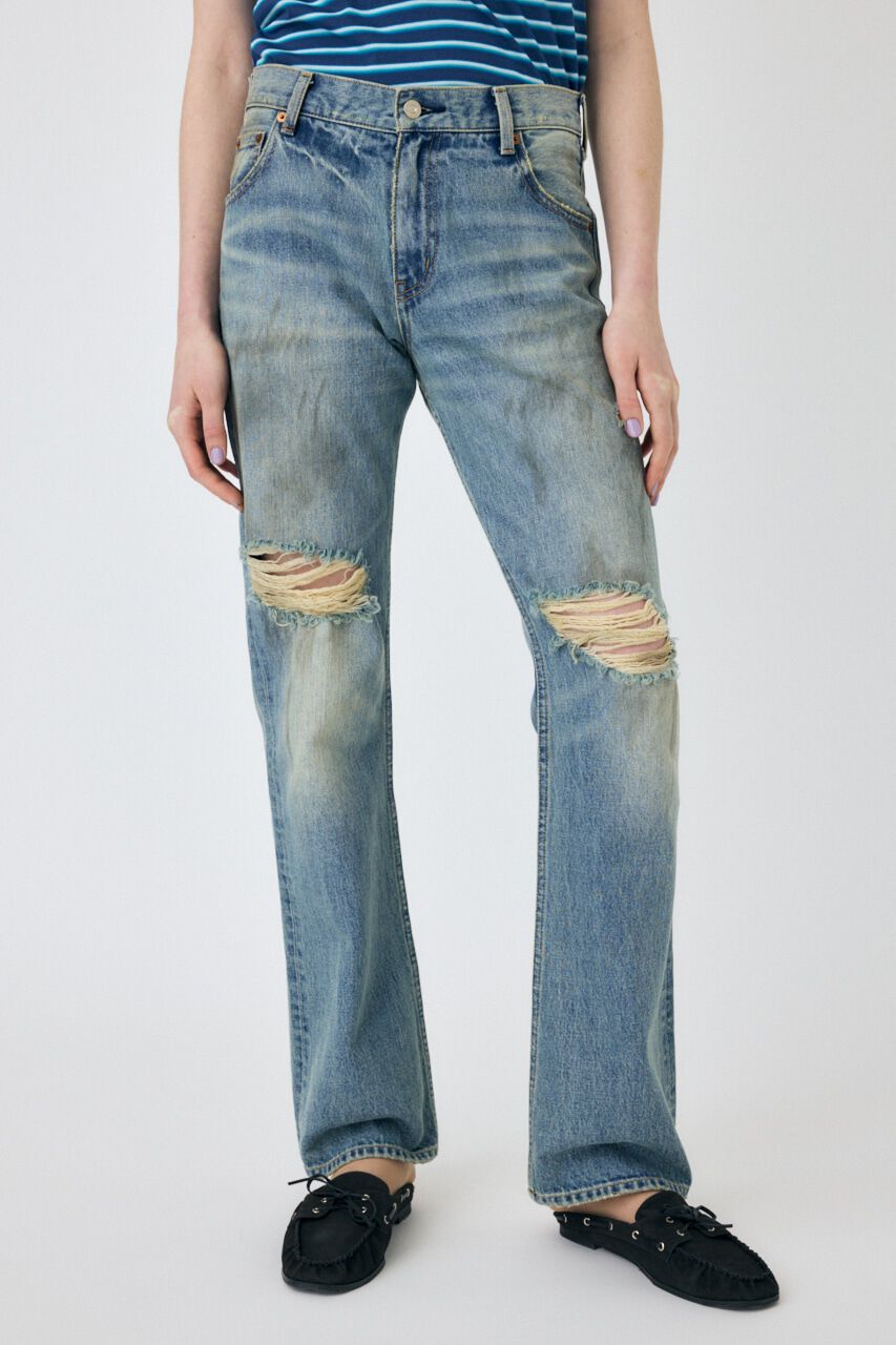 MOUSSY「BRUSHED STRAIGHT フレアデニム」|デニム|L/BLU1